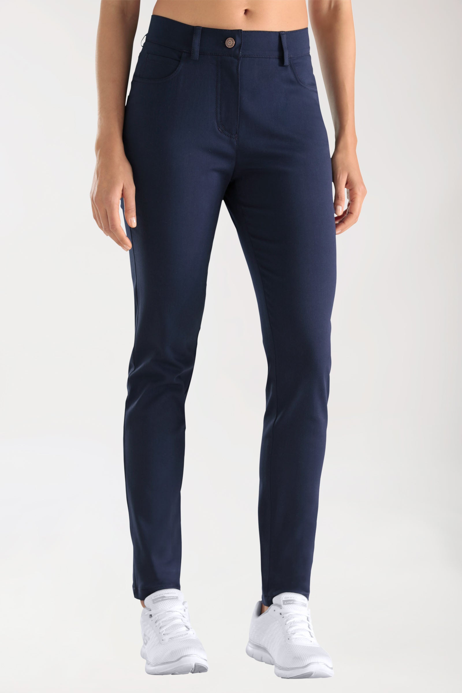 5-pocket broek dames stretch - smalle pijp navy