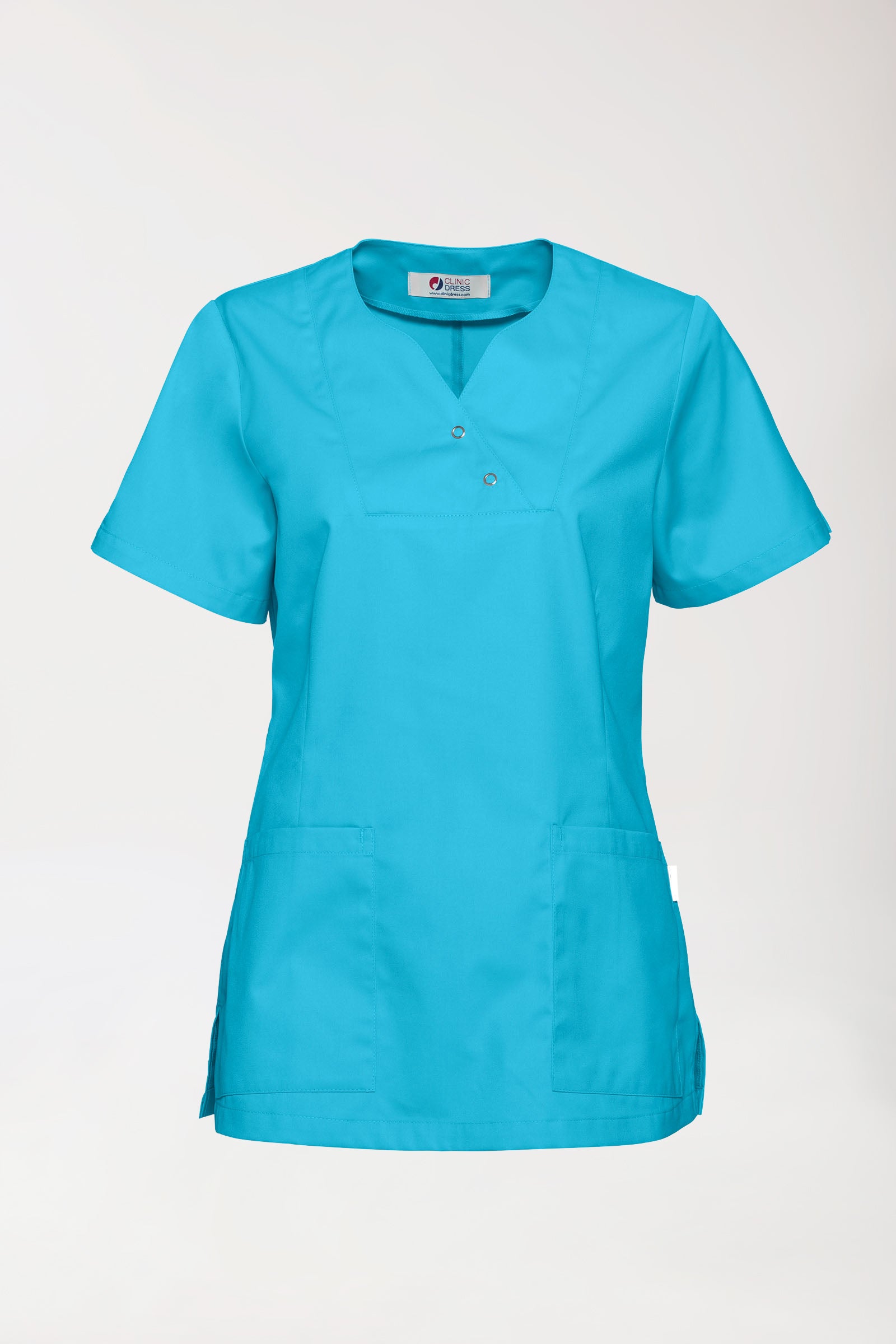 CORE oversteektuniek dames curved fit - met drukknopen turquoise, Voorzijde view