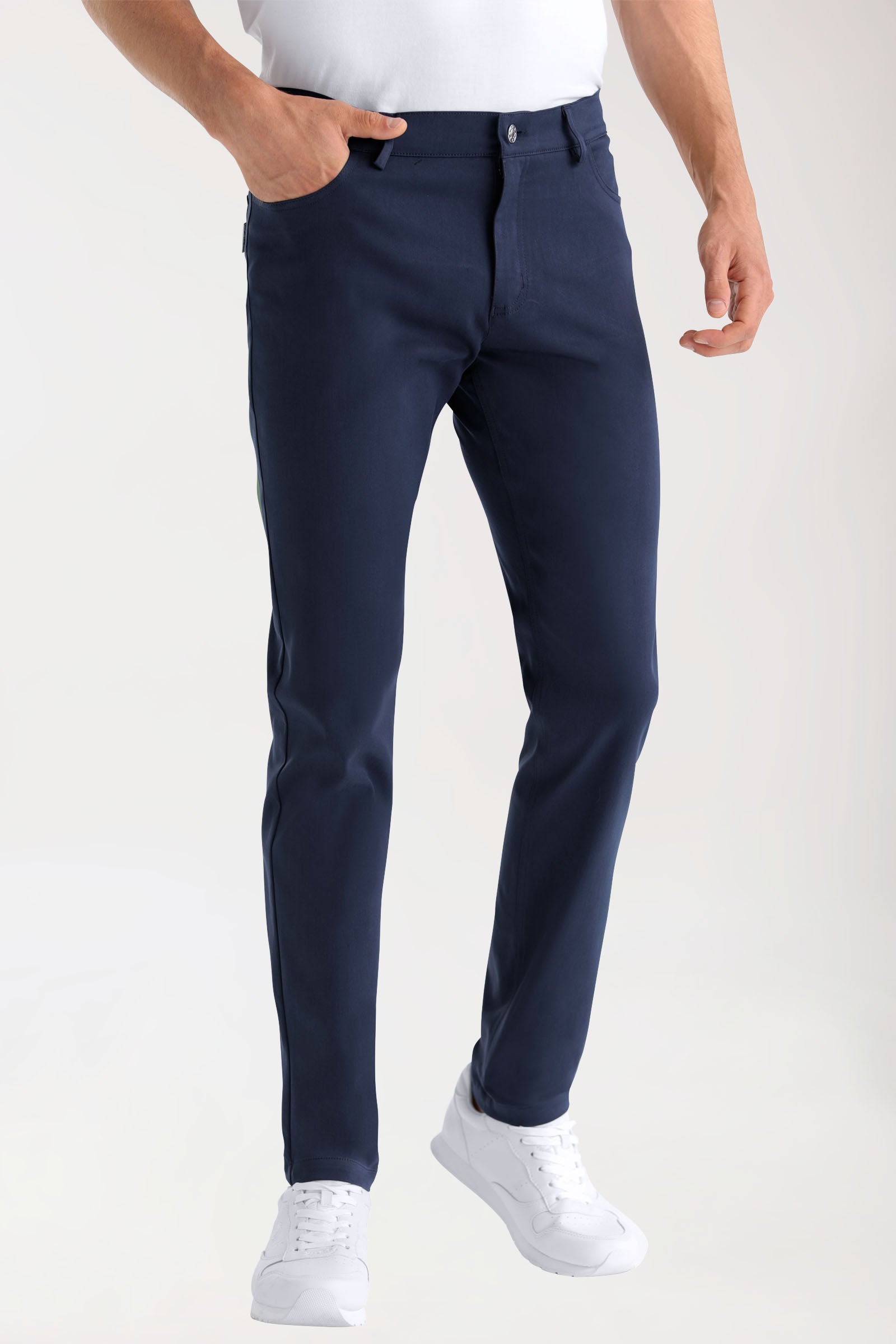 5-pocket broek heren stretch - smalle pijp navy