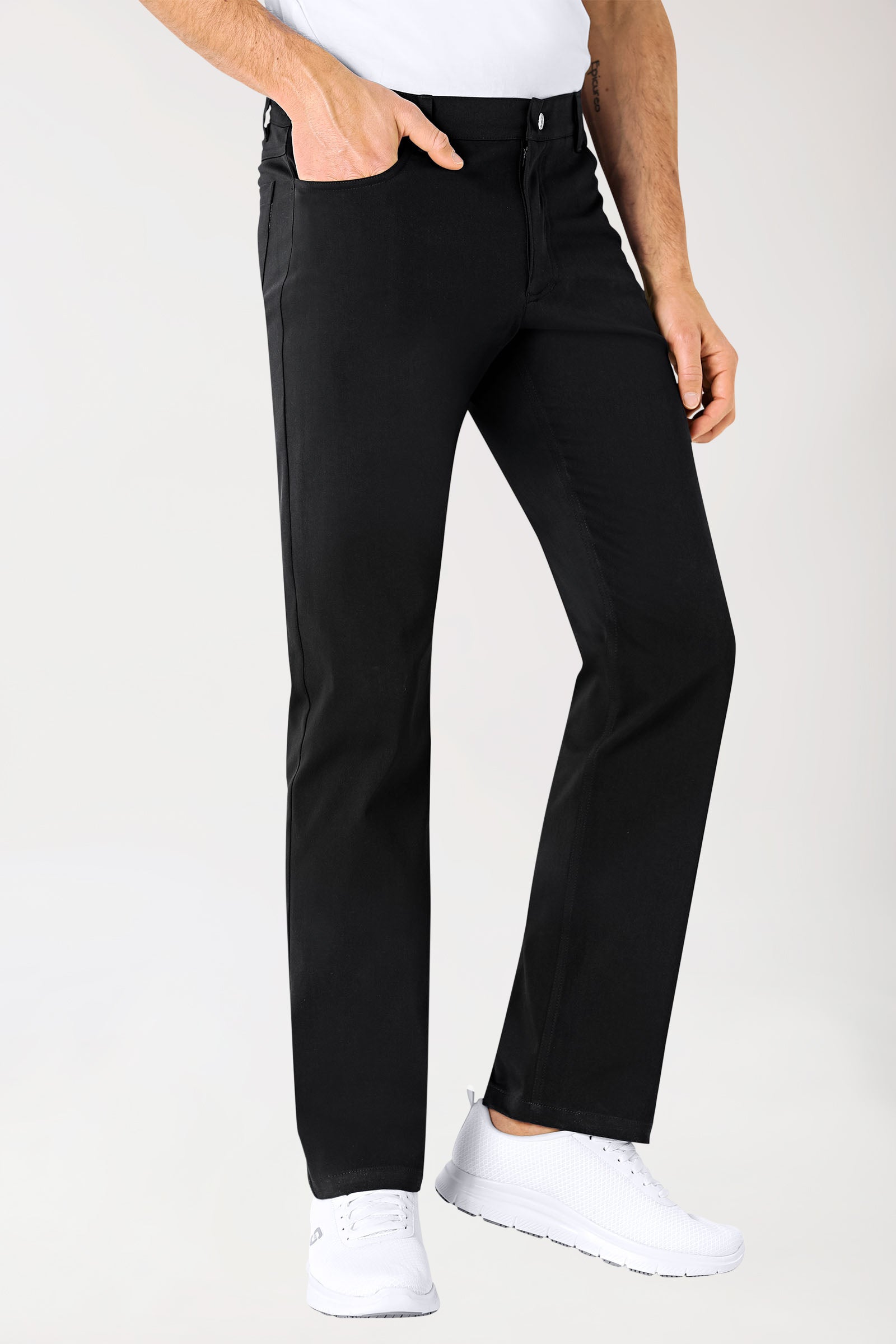 5-pocket broek heren stretch - rechte pijp zwart