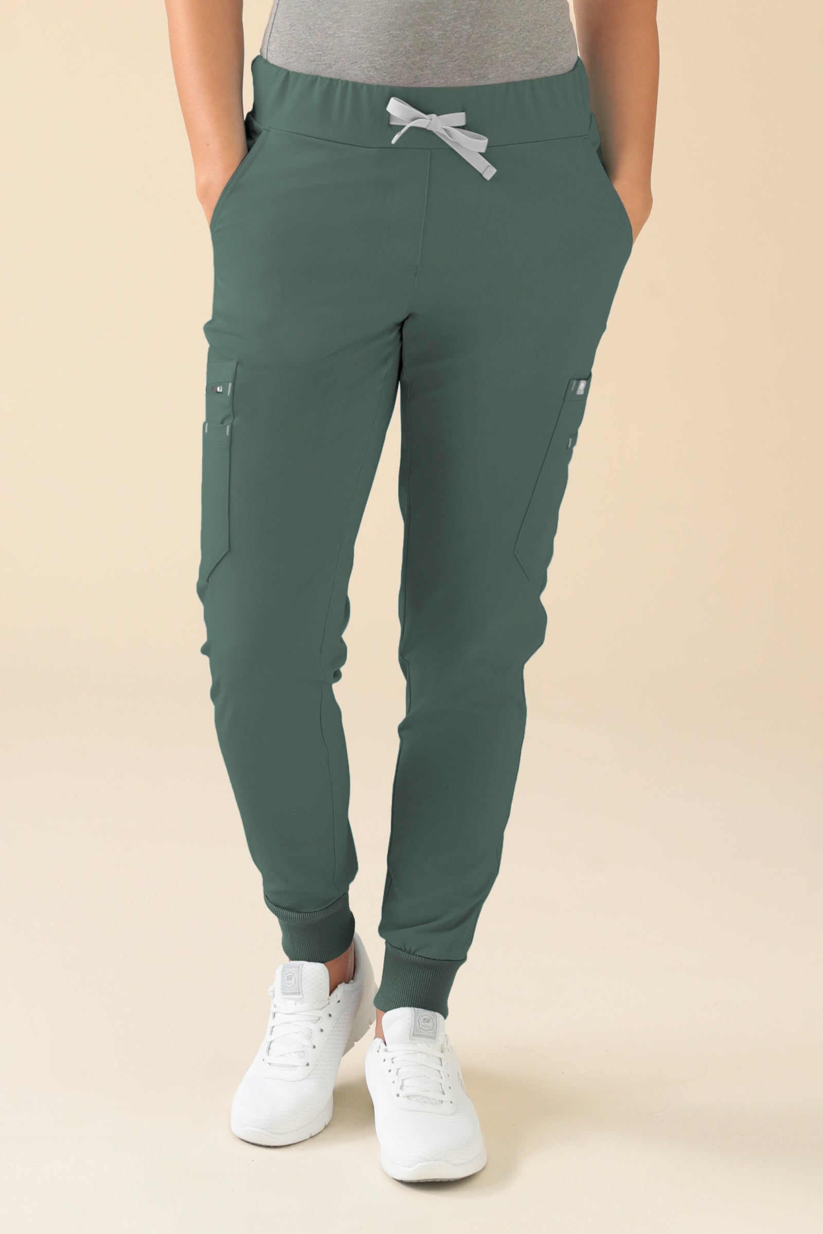 KAERE broek dames - zoom met elastische boord en beenzak donkergroen, Voorzijde view