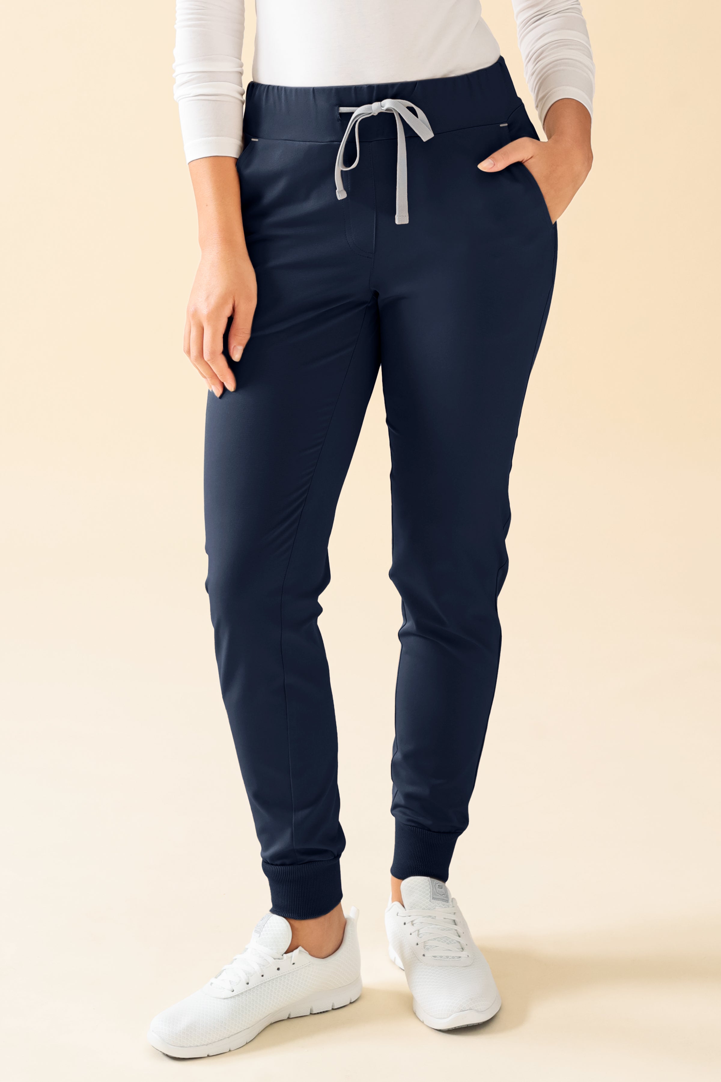 KAERE broek dames - zoom met elastische boord zonder beenzak navy, Voorzijde view