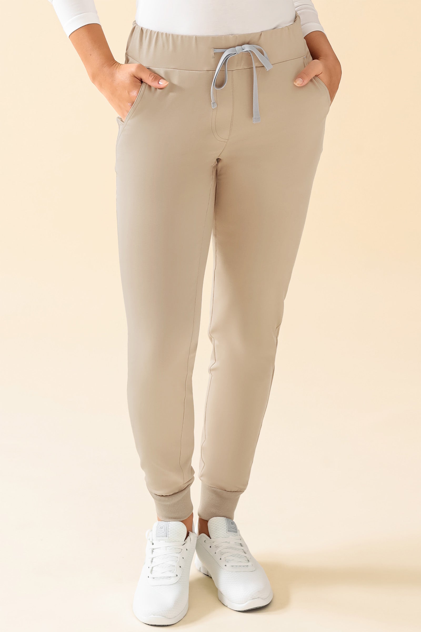 KAERE broek dames - zoom met elastische boord zonder beenzak zand, Voorzijde view