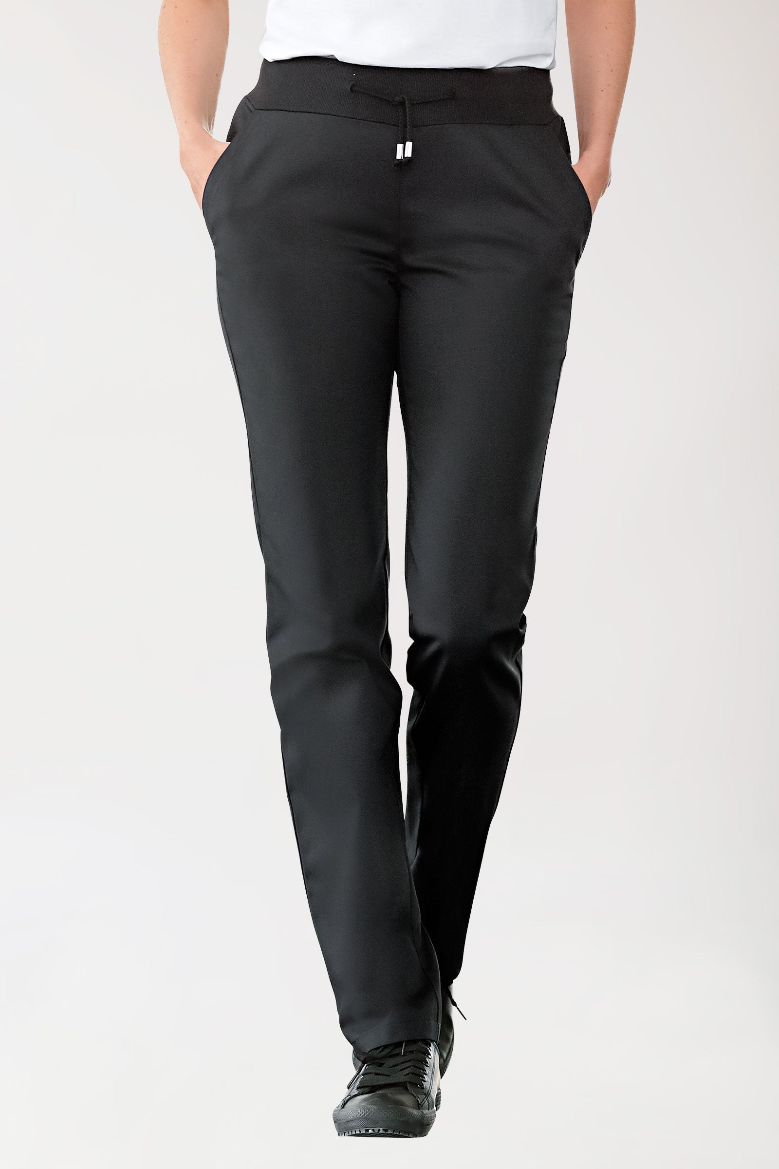 Broek voor dames met gebreide tailleband in zwart