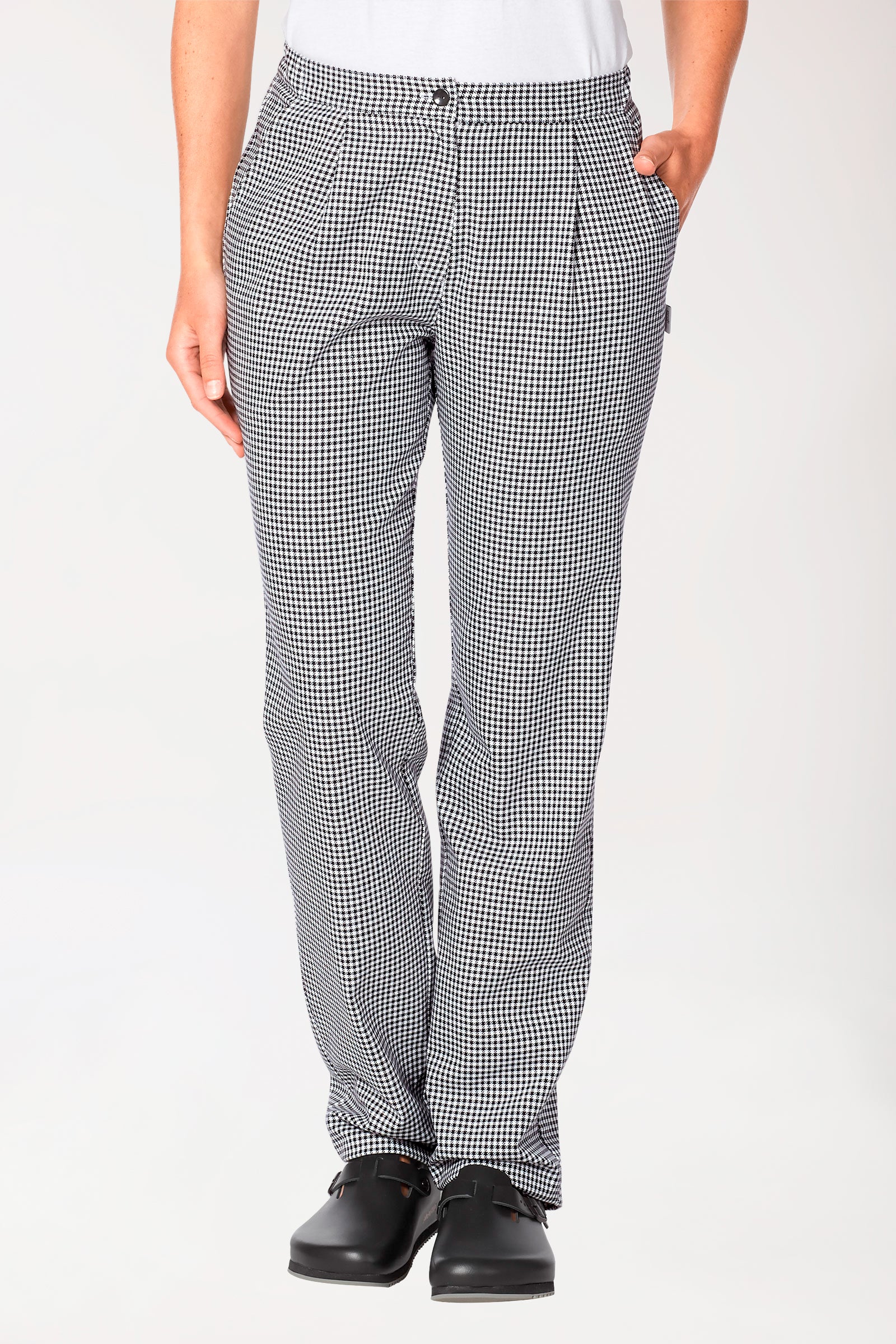 Gastro broek dames - bandplooien zwart/wit