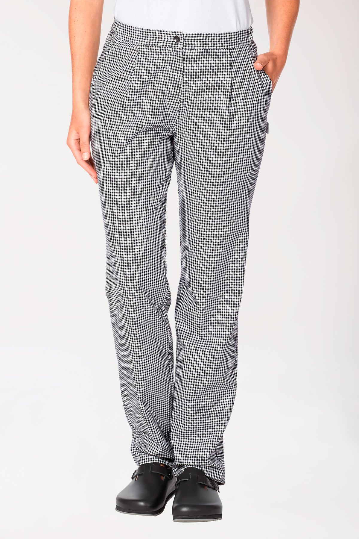 Gastro broek dames - bandplooien zwart/wit