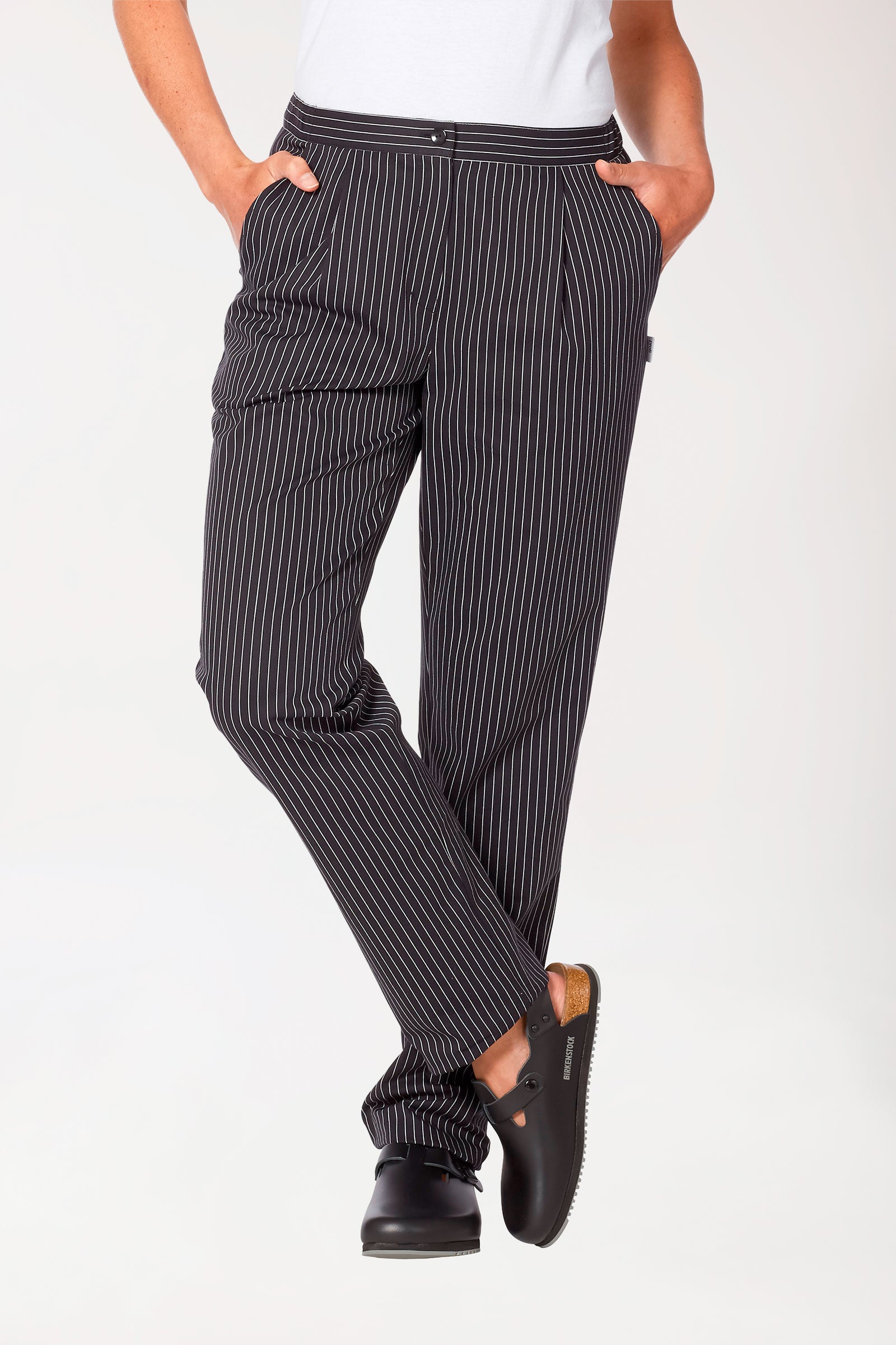Gastro stretch broek dames - rechte pijp zwart/wit
