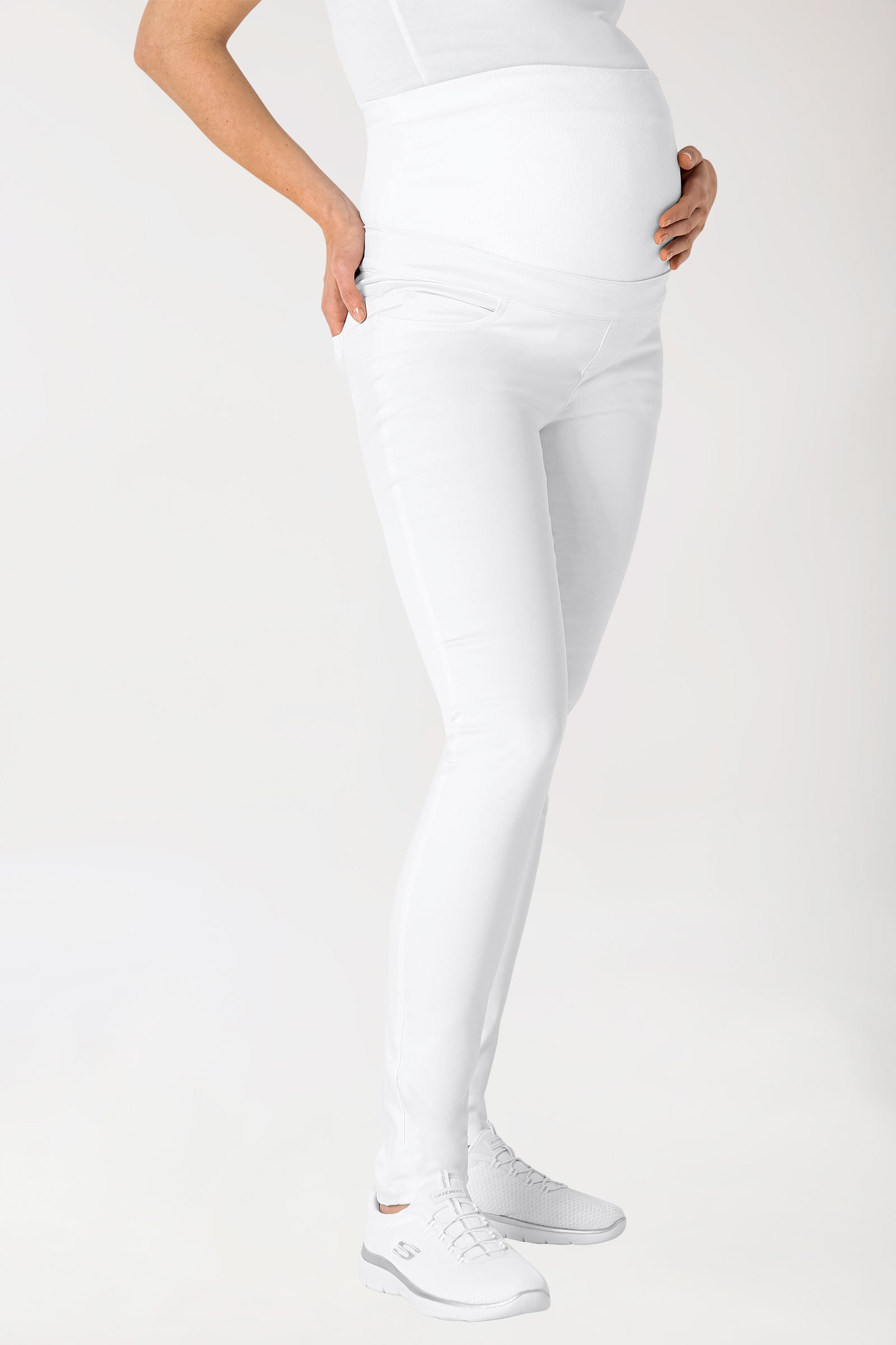 Comfort stretch zwangerschapsbroek - elastische gebreide tailleband wit