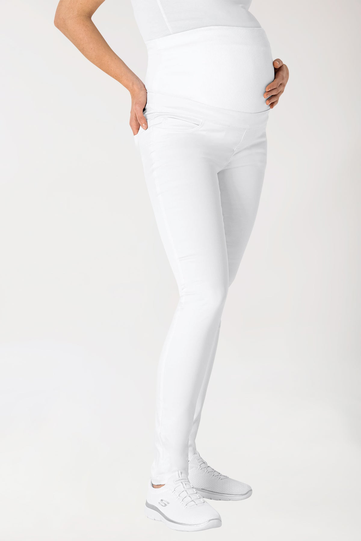 Comfort stretch zwangerschapsbroek - elastische gebreide tailleband wit
