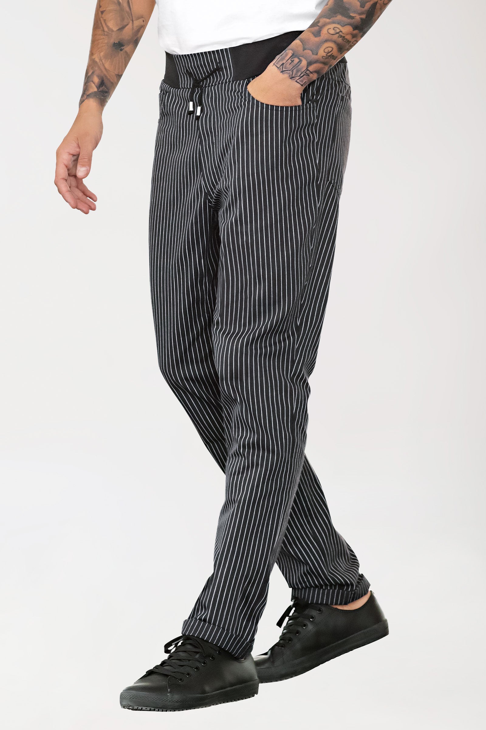 Gastro broek heren - gebreide tailleband zwart/wit