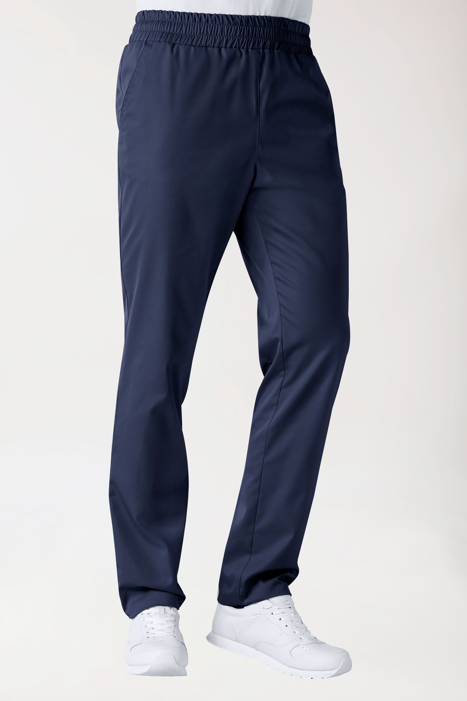 broek uniseks - hoge boord navy, Voorzijde view