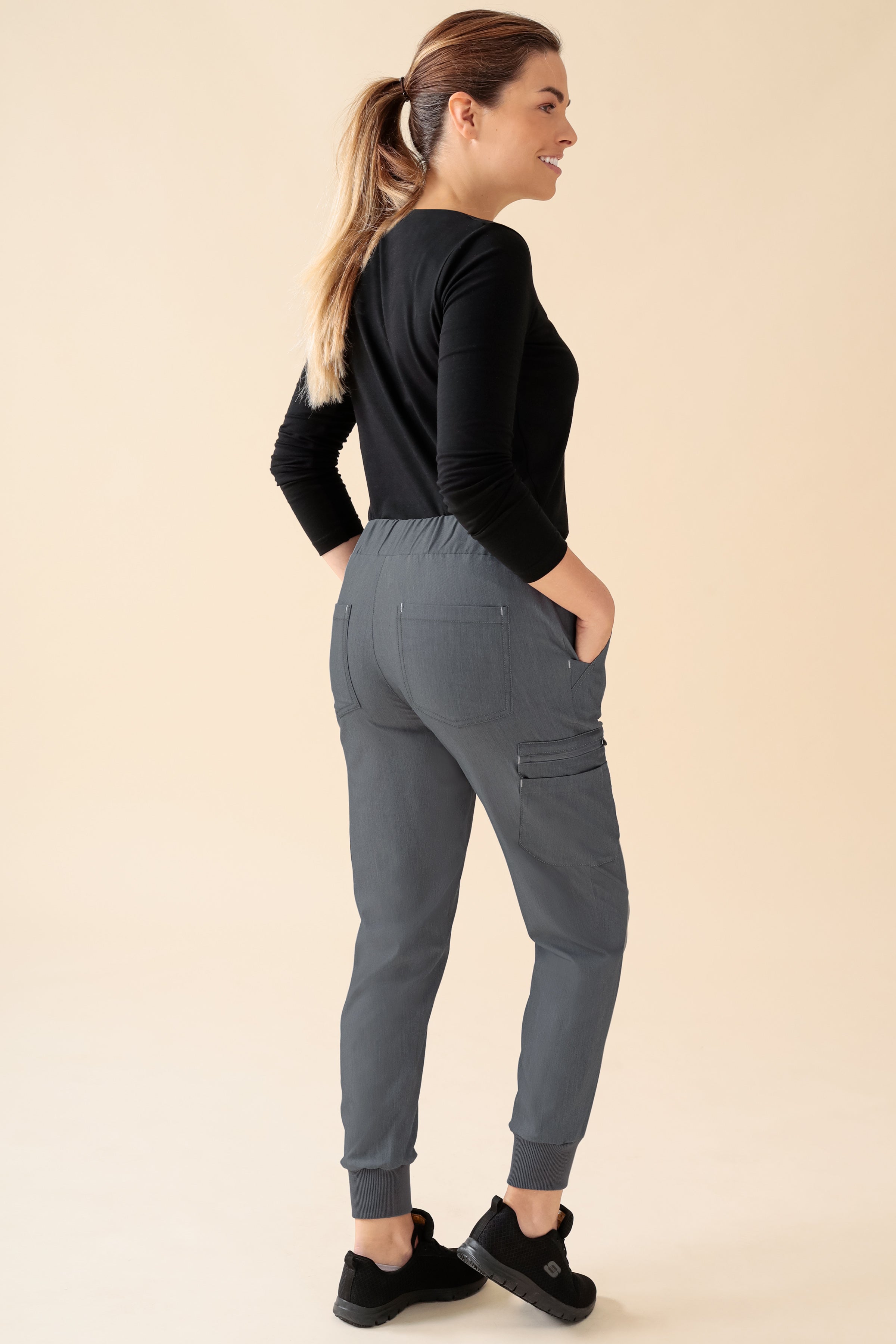 KAERE broek dames - zoom met elastische boord korte maat met beenzak grijs melange