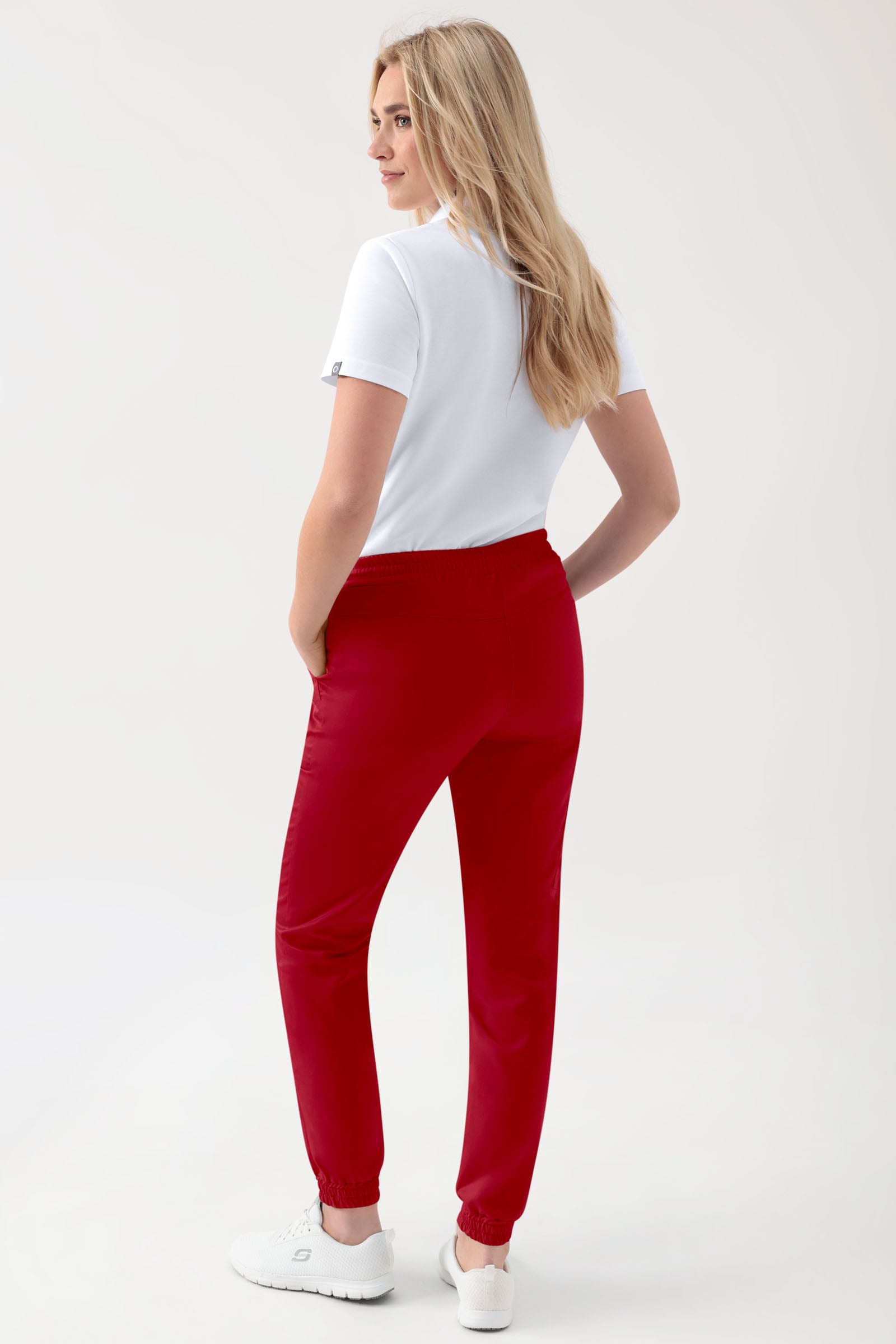 GREEN Stretch broek dames - joggingbroek style rood, Achterzijde view 