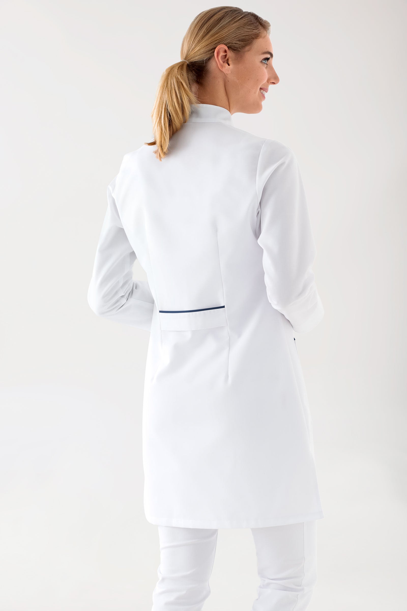 Korte jas dames - opstaande kraag wit/navy