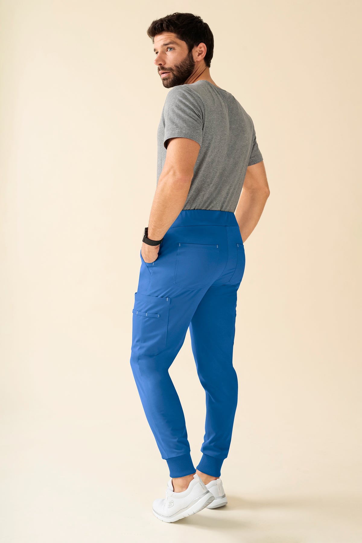 KAERE broek heren - zoom met elastische boord korte maat met beenzak blauw, Achterzijde view 
