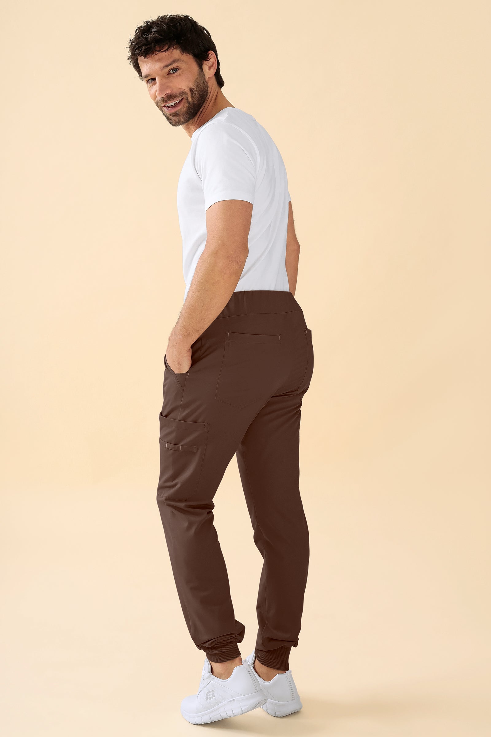 KAERE broek heren - zoom met elastische boord korte maat met beenzak coffee