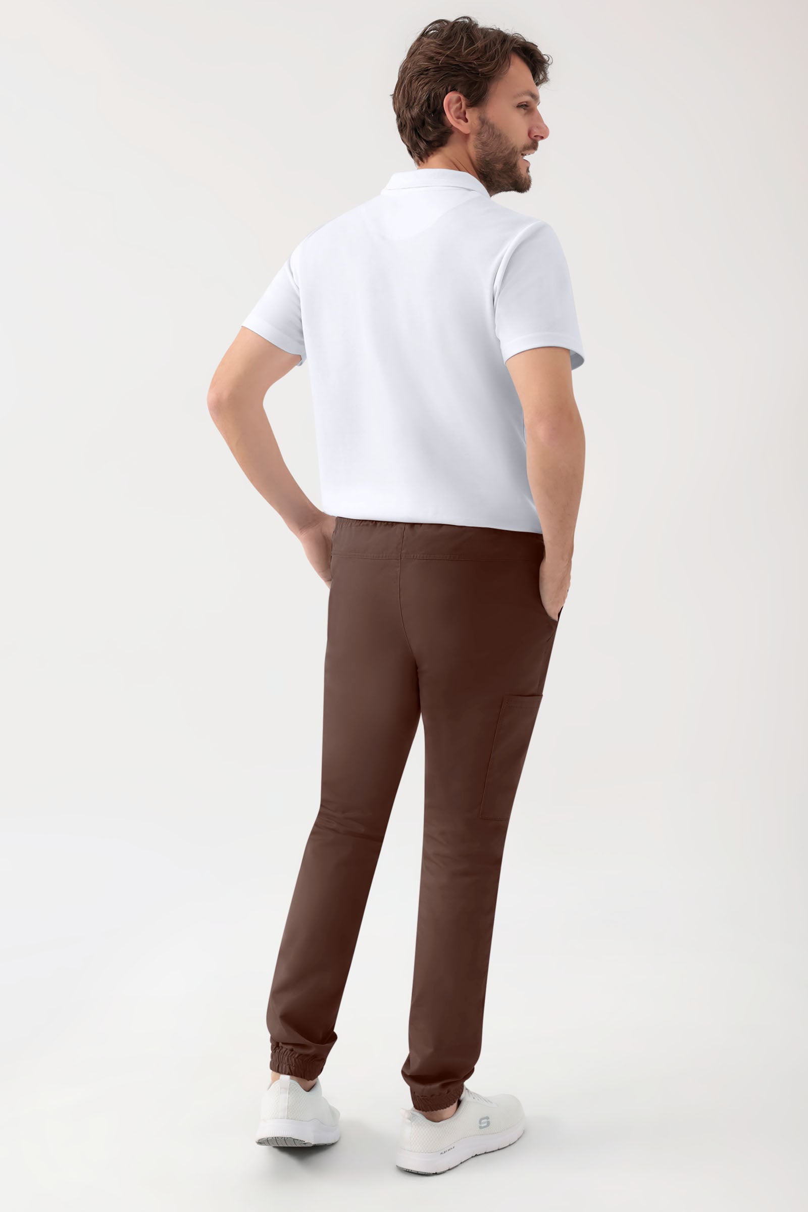 GREEN Stretch broek heren - joggingbroek style coffee, Achterzijde view 