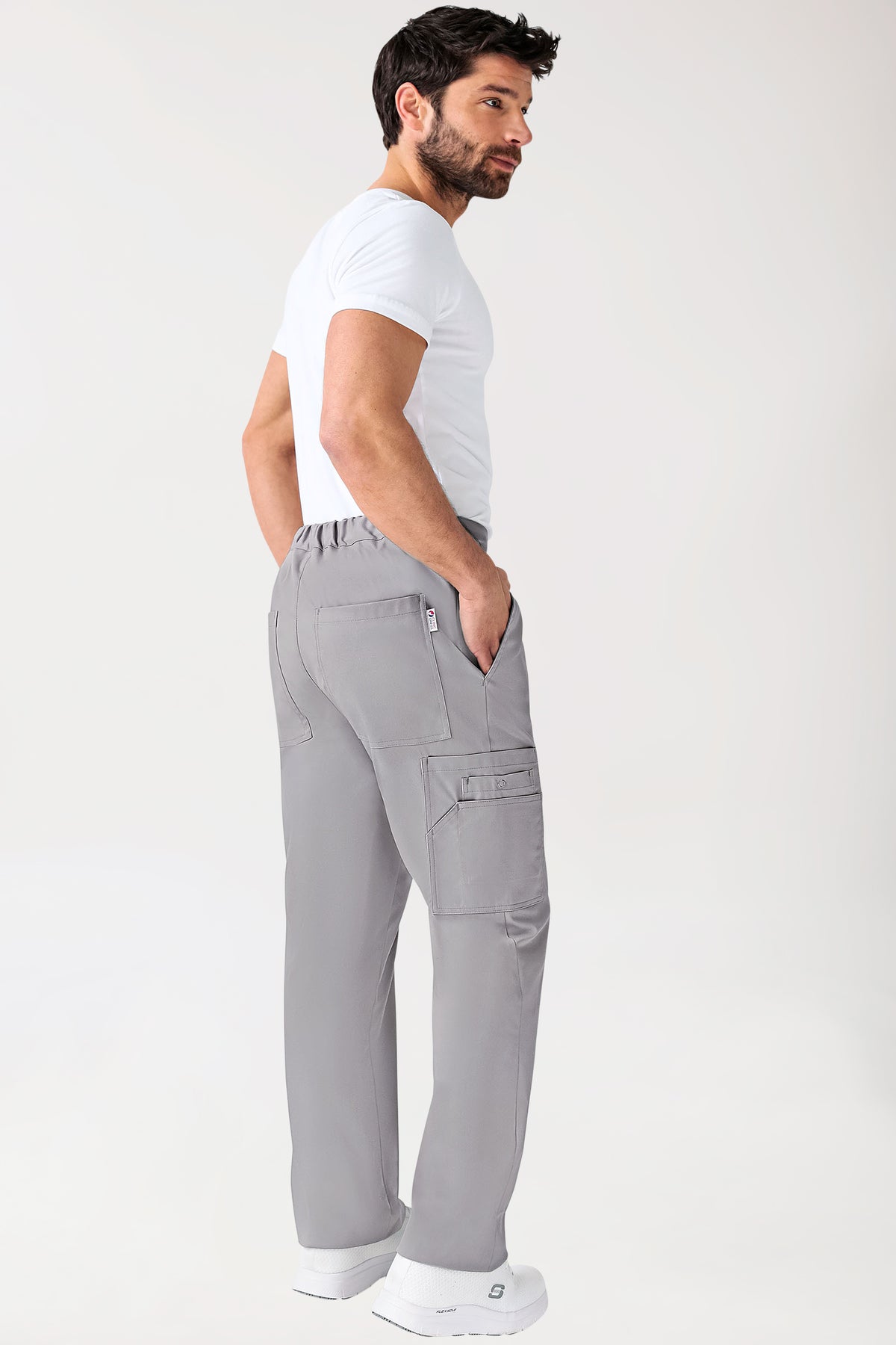 CLINIC STRETCH broek uniseks - met beenzak korte maat grijs, Achterzijde view 