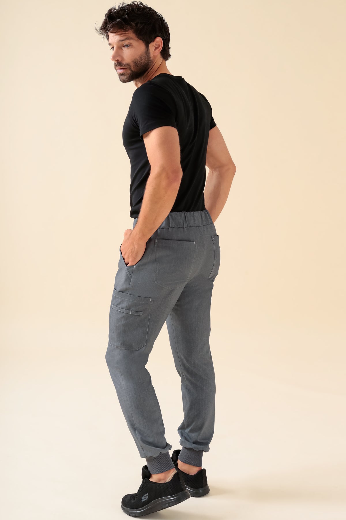 KAERE broek heren - zoom met elastische boord korte maat met beenzak grijs melange