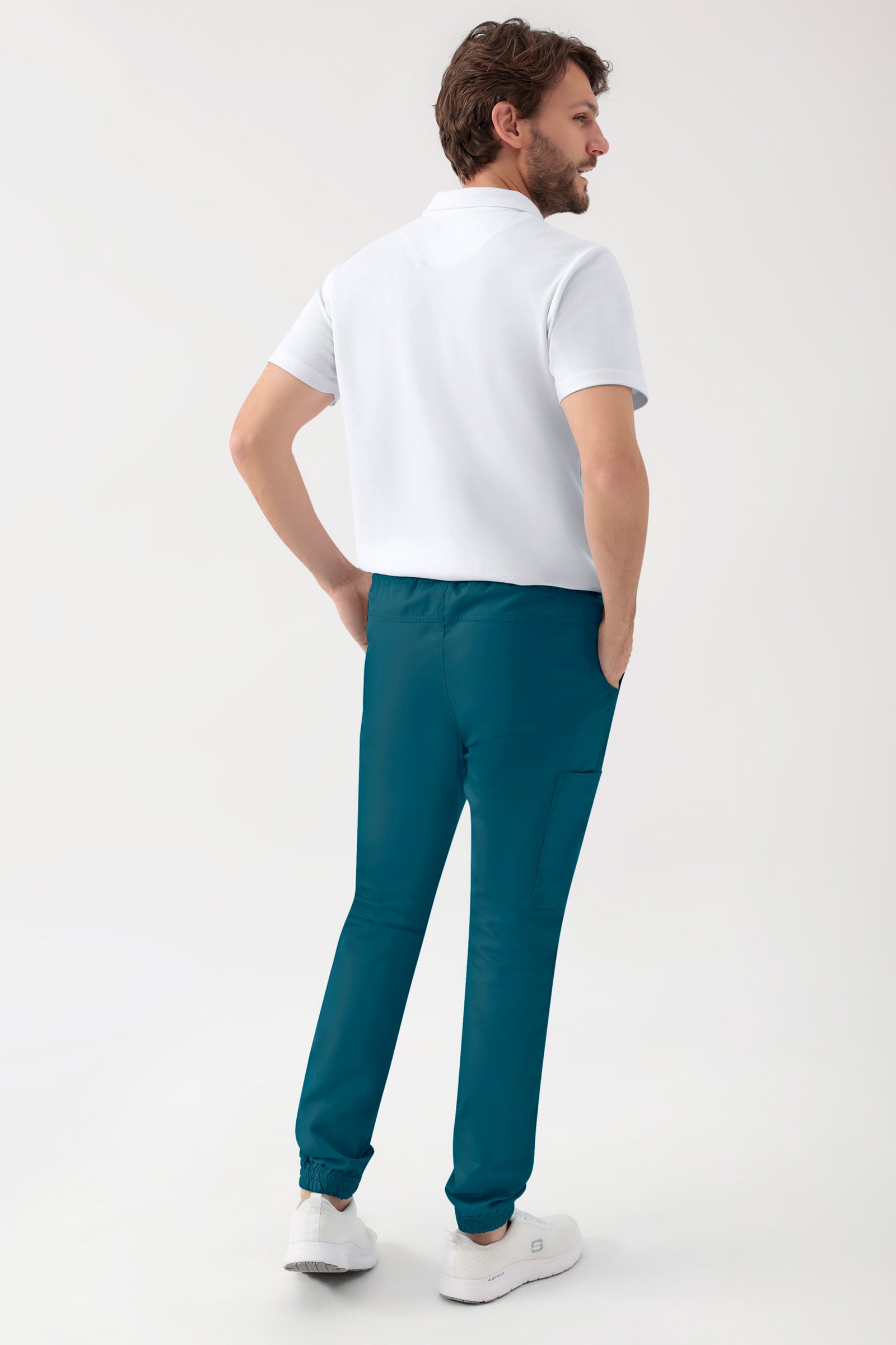GREEN Stretch broek heren - joggingbroek style petrol, Achterzijde view 