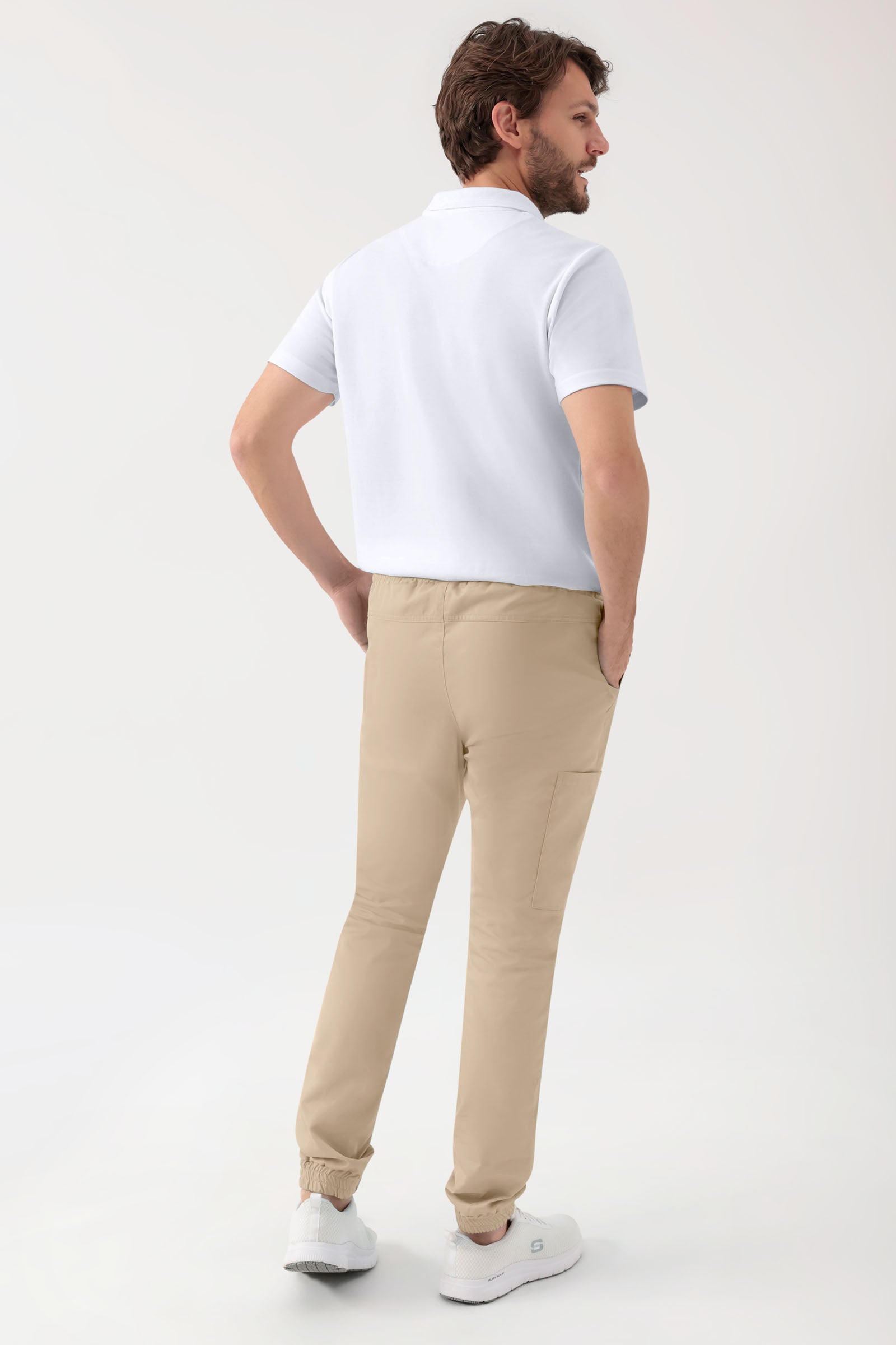 GREEN Stretch broek heren - joggingbroek style zand, Achterzijde view 
