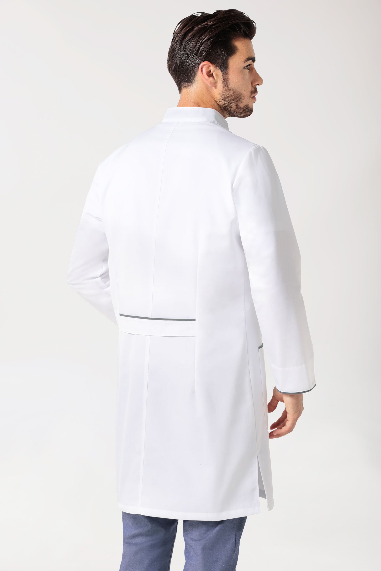 Korte jas heren - opstaande kraag wit/grijs