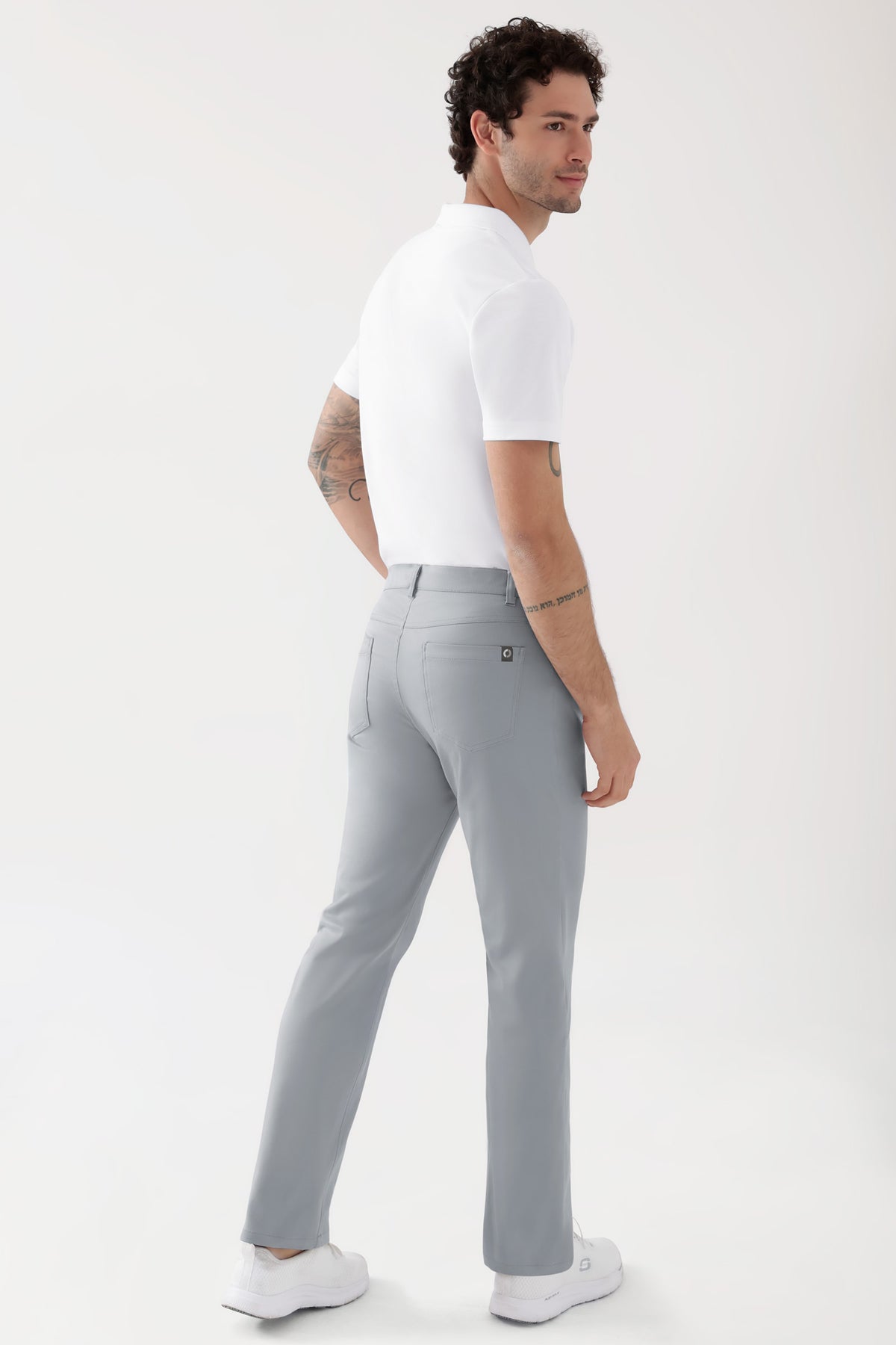 COMFY FLEX 5-pocket broek heren - rechte pijp grijs, Achterzijde view Het model is 188 cm lang en draagt maat 48