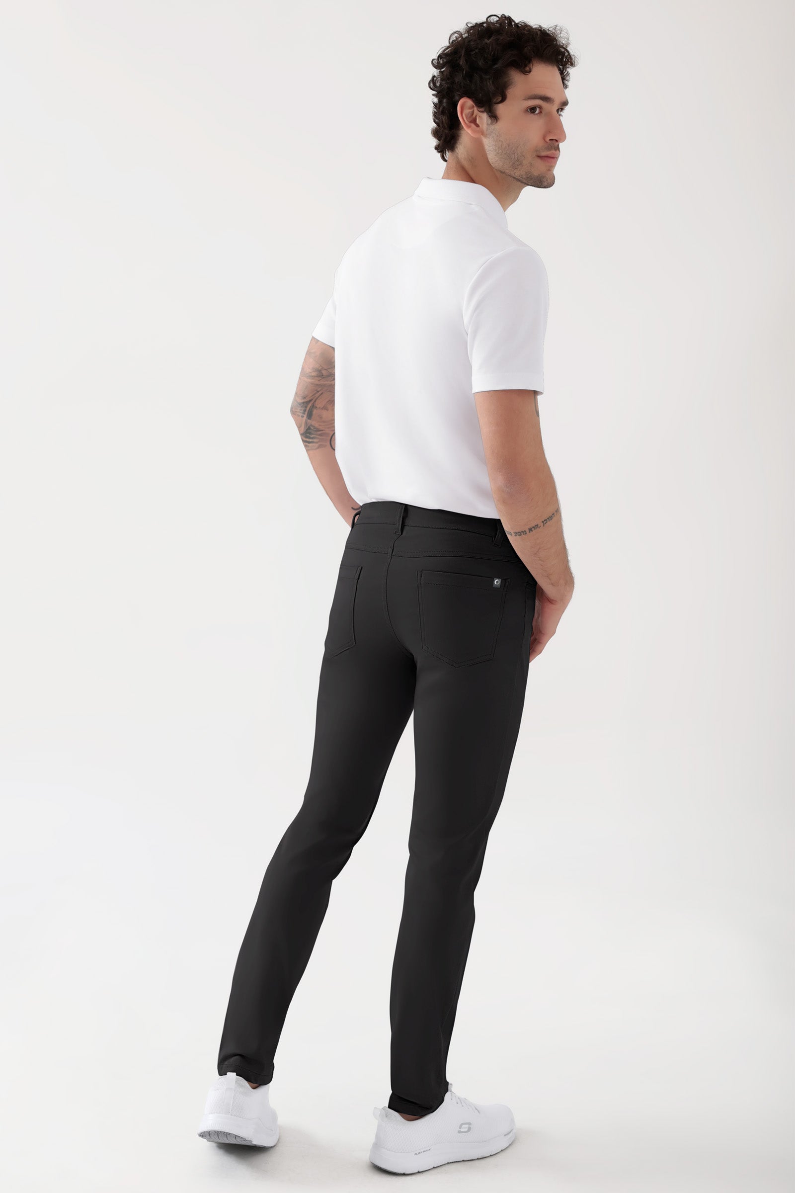 COMFY FLEX 5-pocket broek heren - slanke pijp zwart, Achterzijde view Het model is 188 cm lang en draagt maat 48
