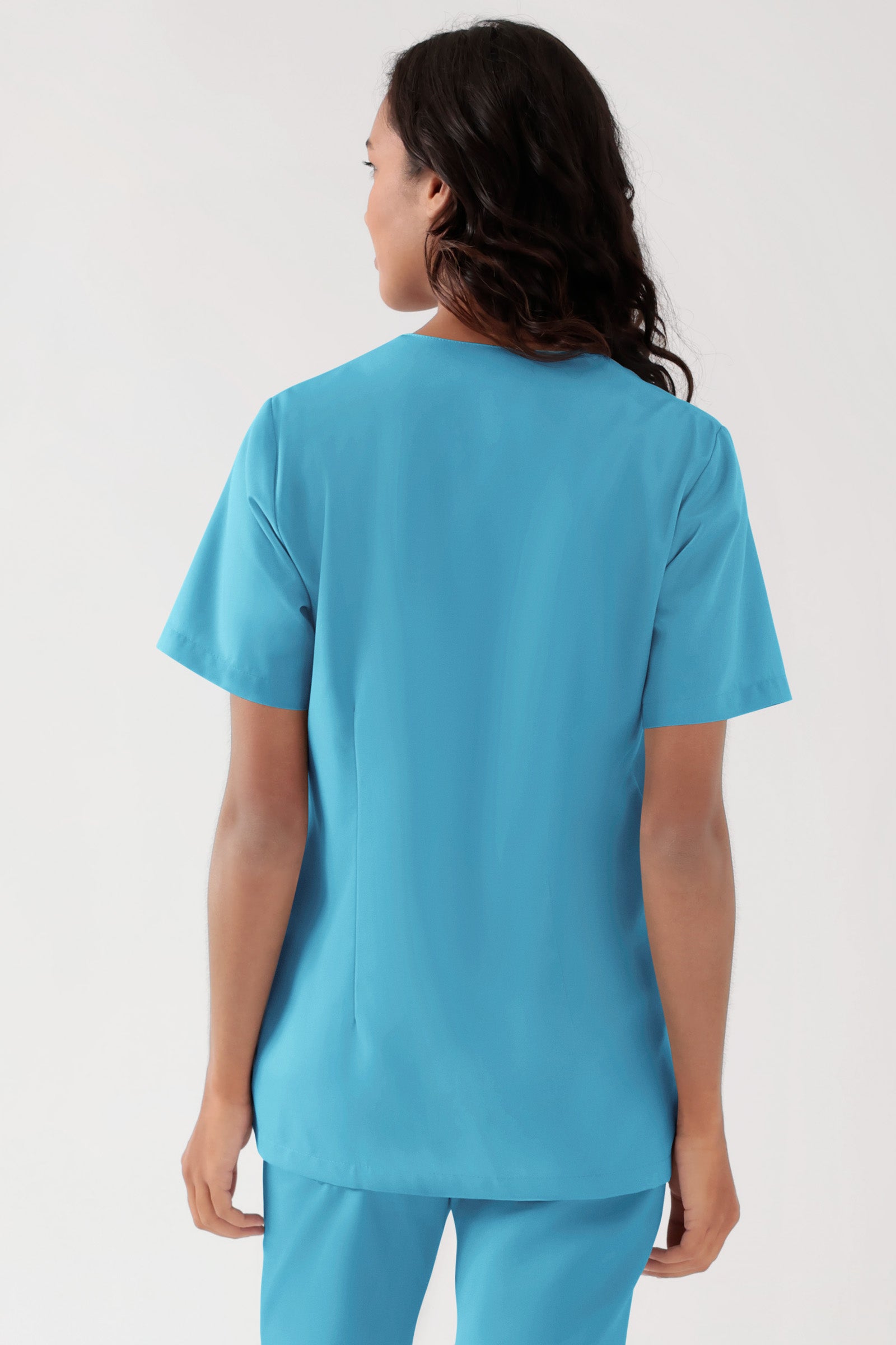 TENCEL™ oversteektuniek dames - V-hals donker turquoise, Achterzijde view 
