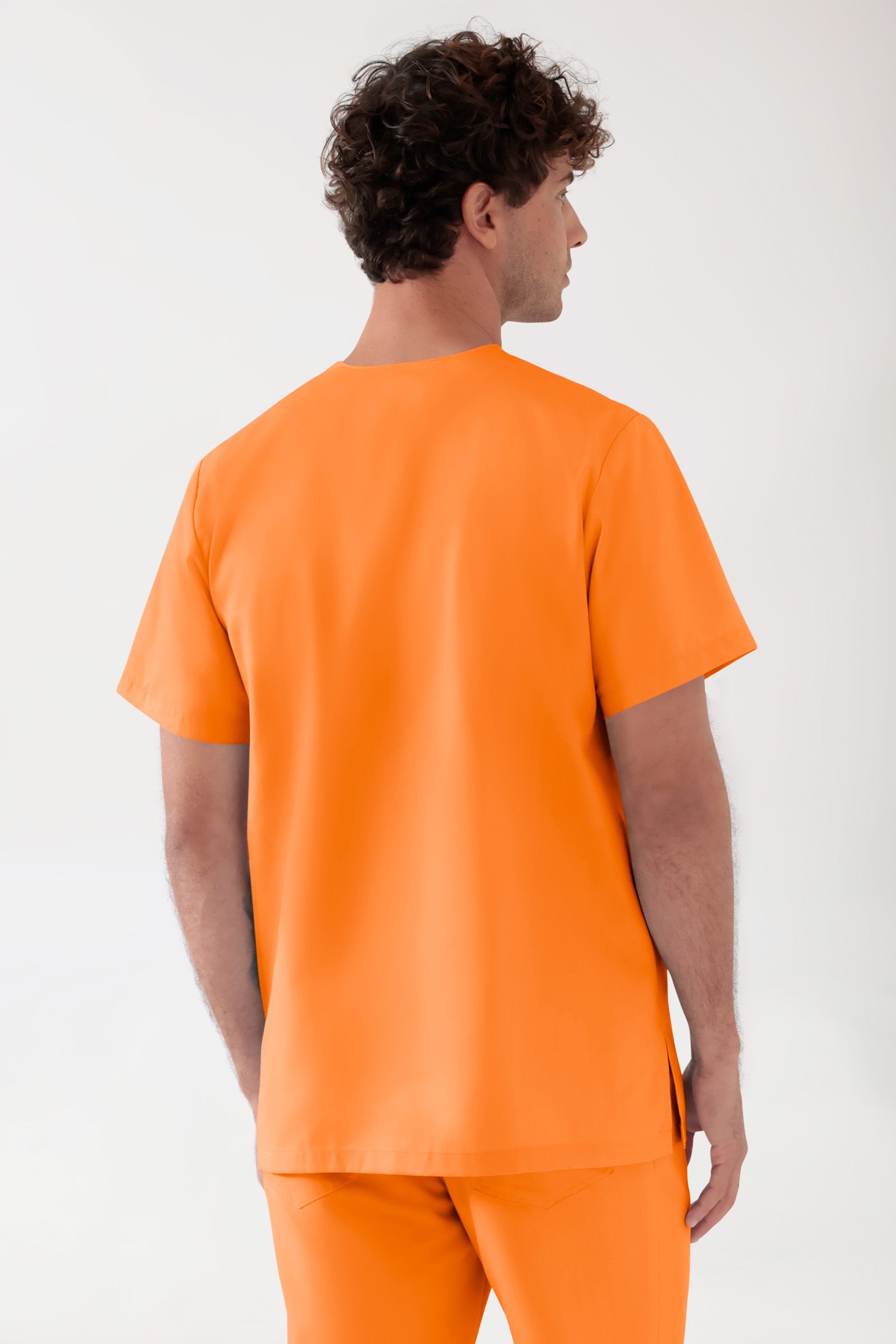 TENCEL™ oversteektuniek heren - V-hals briljant oranje, Achterzijde view 