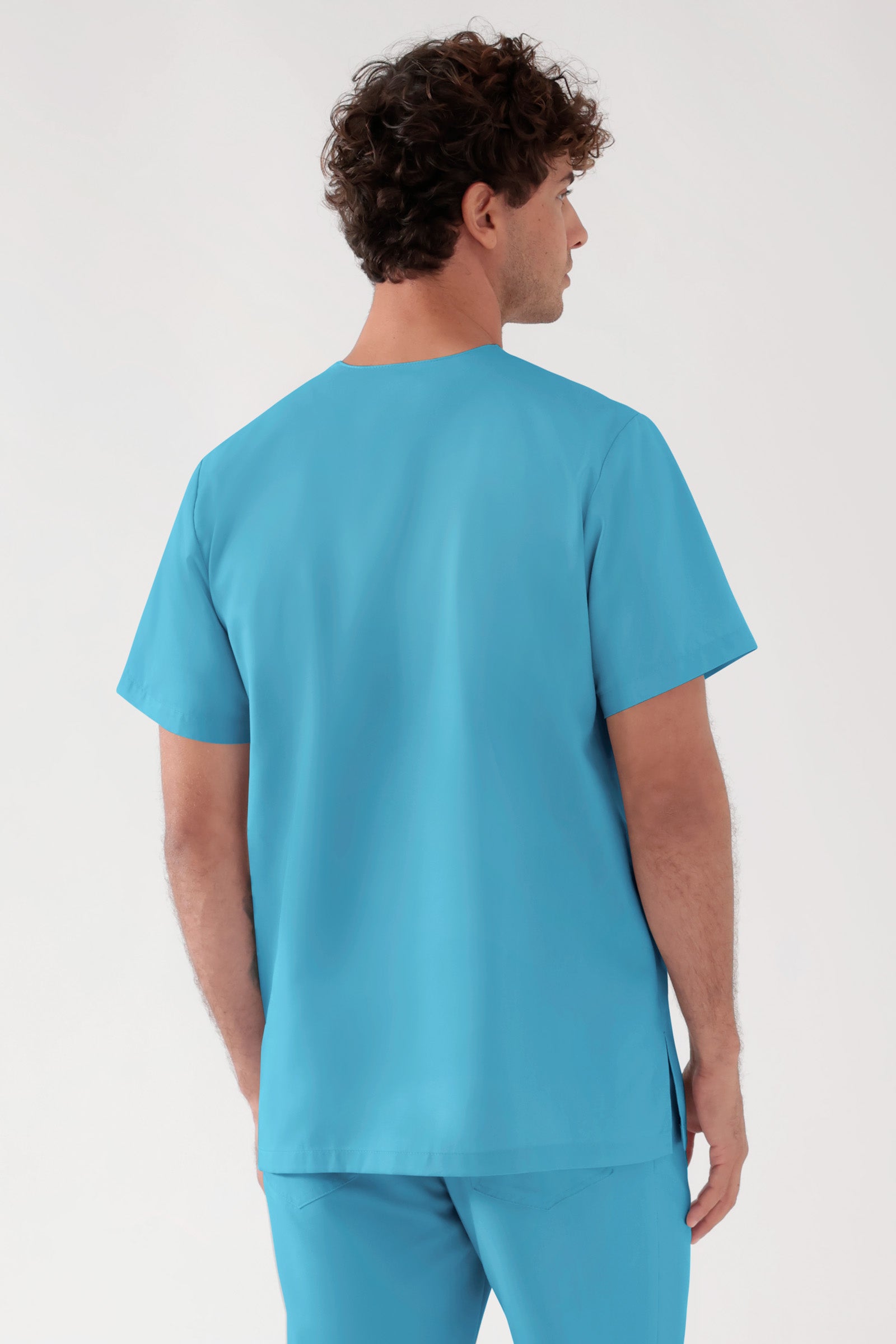 TENCEL™ oversteektuniek heren - V-hals donker turquoise, Achterzijde view 