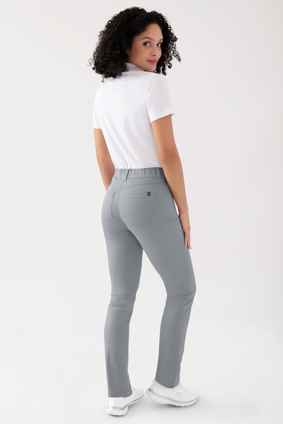 COMFY FLEX 5-pocket broek dames - rechte pijp grijs, Achterzijde view Het model is 176 cm lang en draagt maat 36