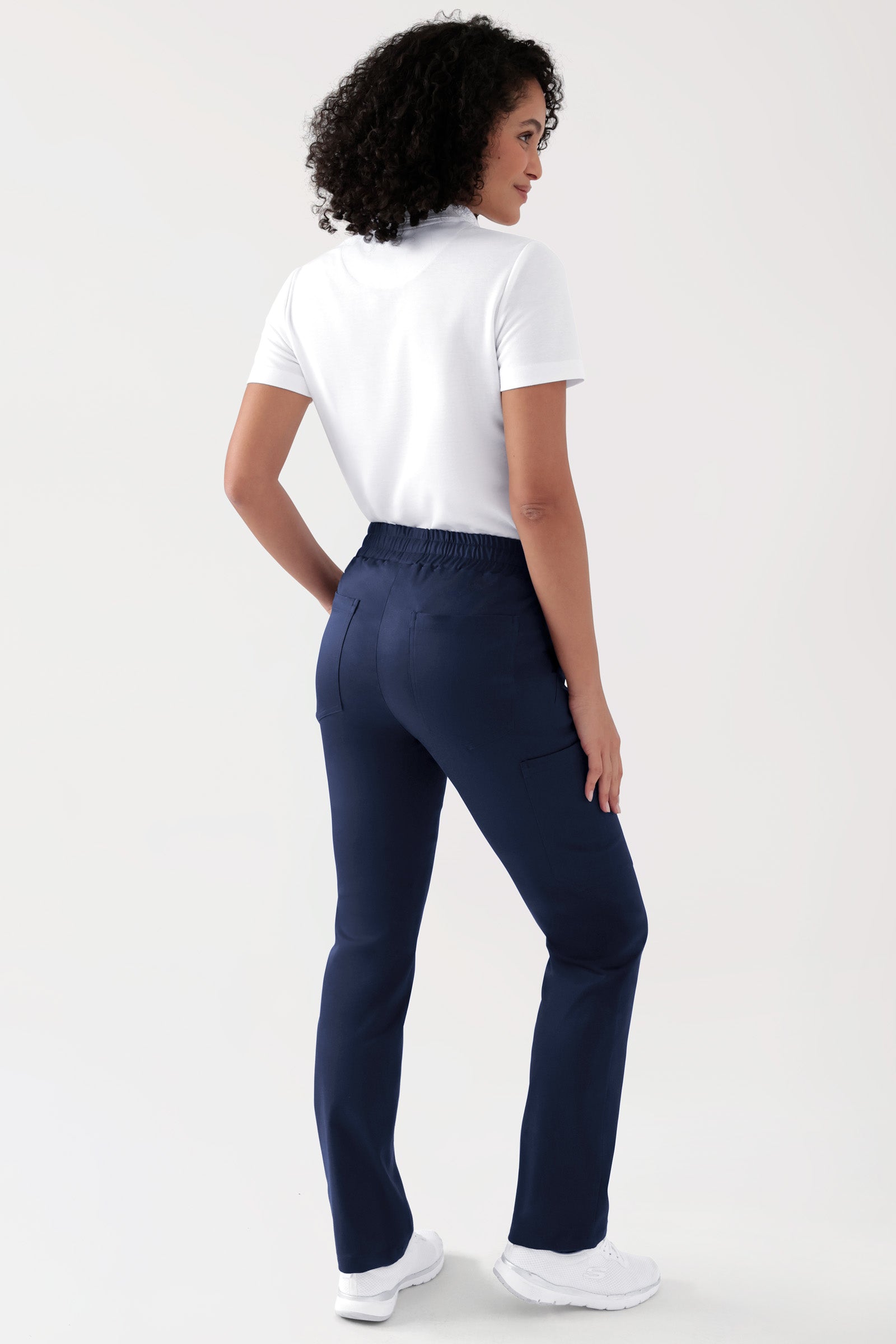 COMFY FLEX Stretch broek Unisex - 1/1 Lengte navy, Achterzijde view Het model is 176 cm lang en draagt maat S
