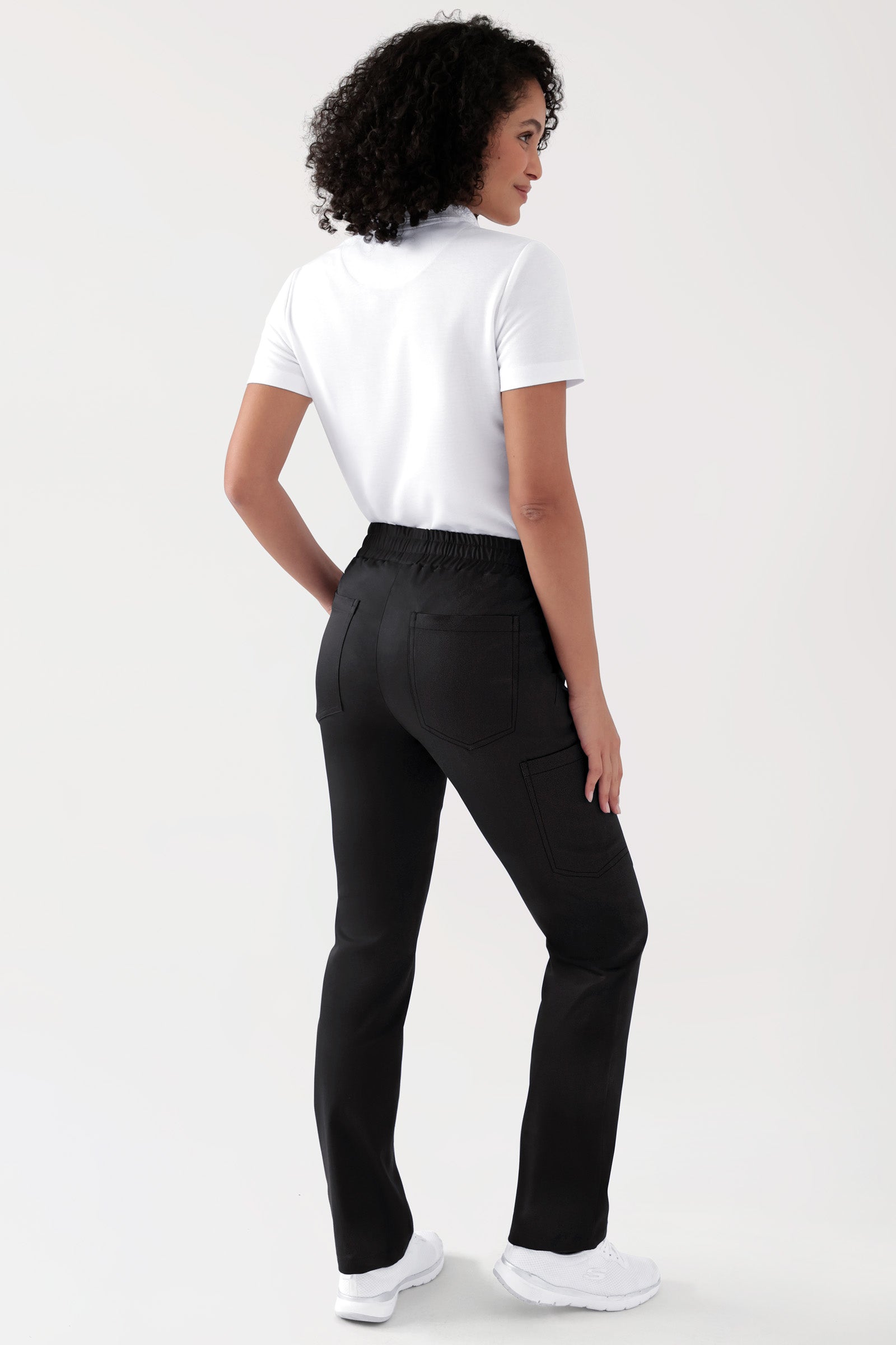 COMFY FLEX Stretch broek Unisex - 1/1 Lengte zwart, Achterzijde view Het model is 176 cm lang en draagt maat S