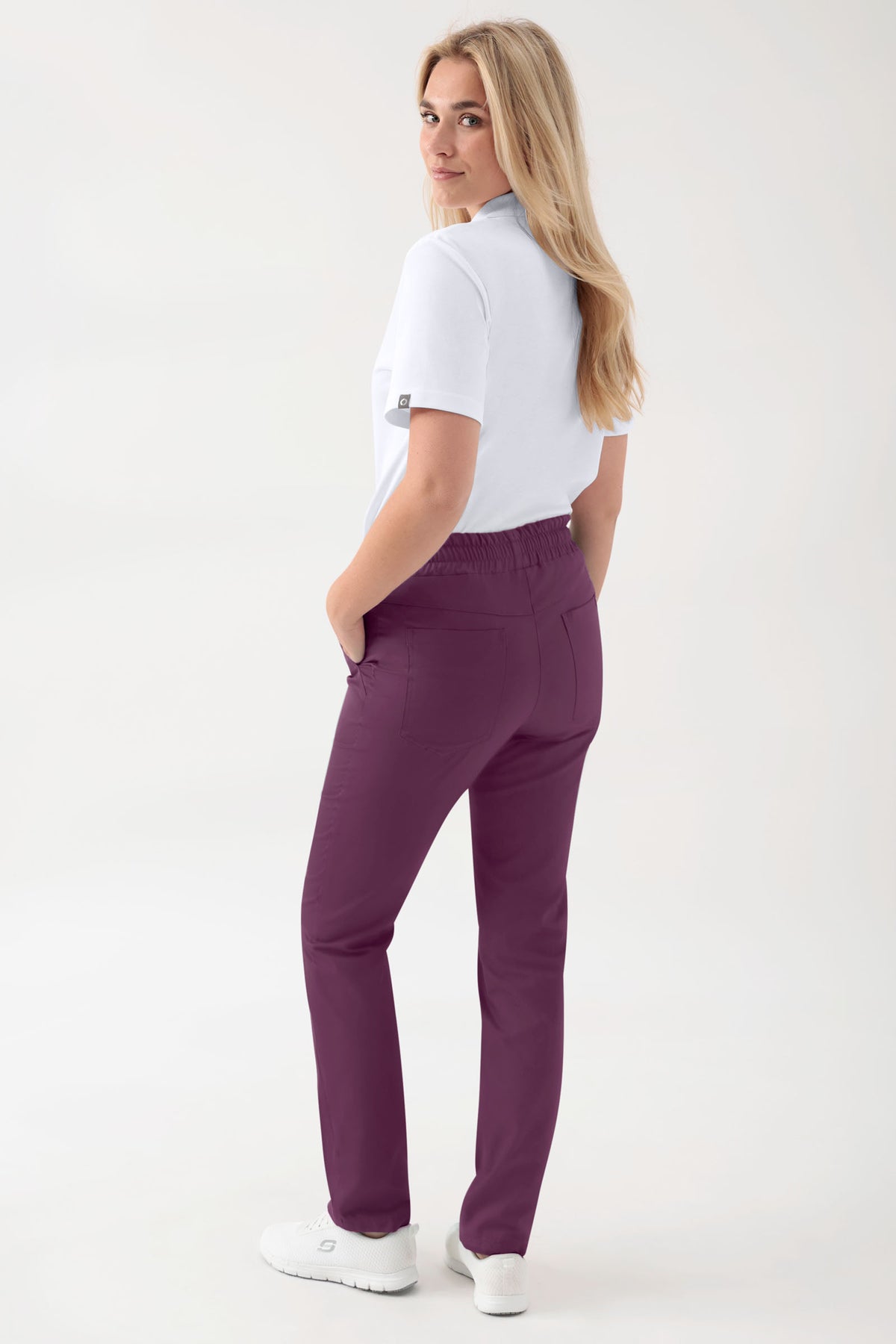 GREEN Stretch broek Unisex - elastische boord pruimen, Achterzijde view 