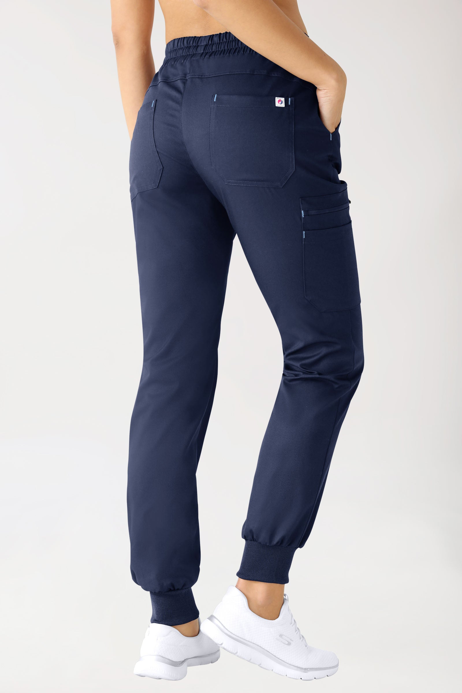 CLINIC STRETCH broek dames - gebreide tailleboord navy/hemelsblauw