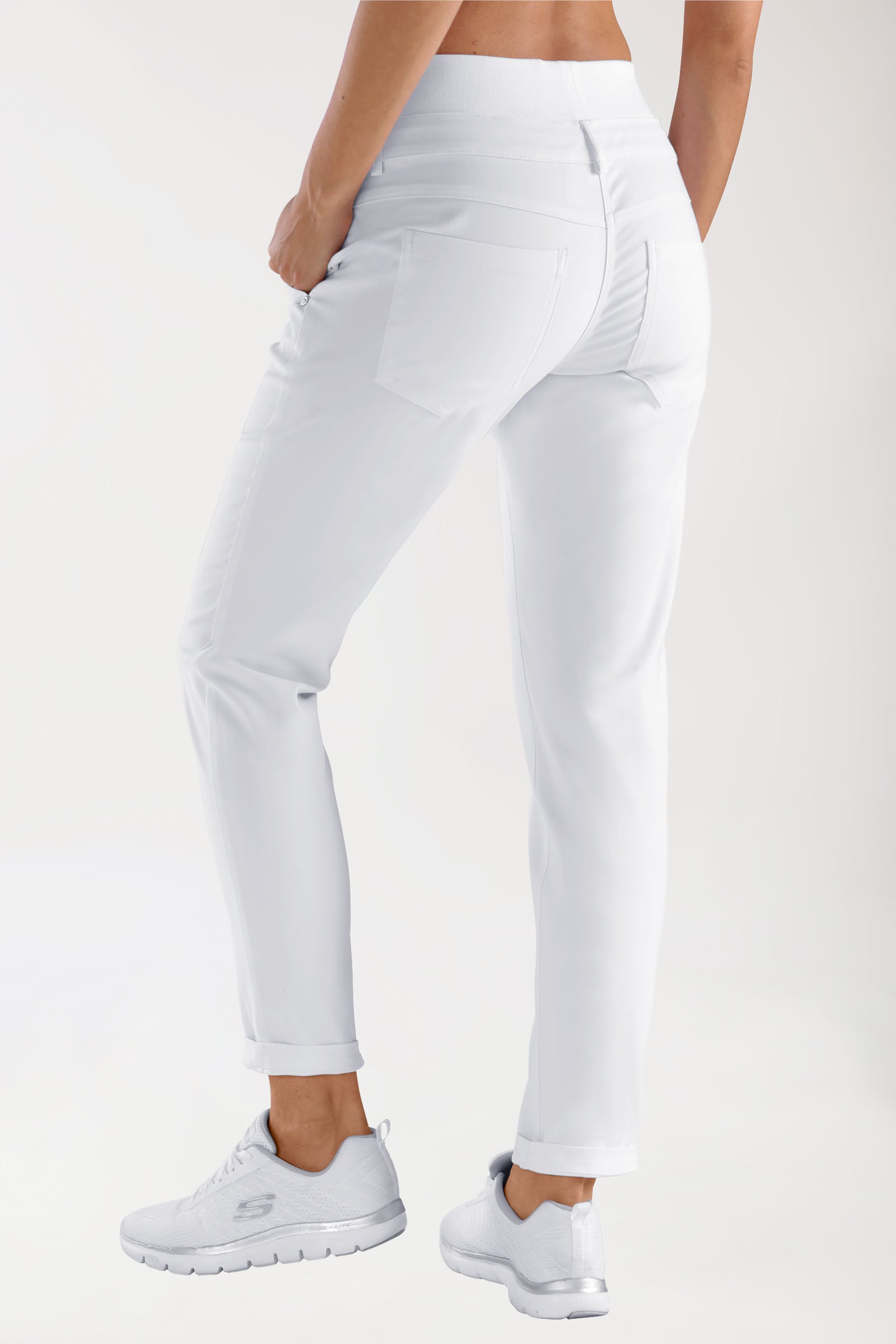 Comfort stretch broek dames - elastische gebreide tailleband wit