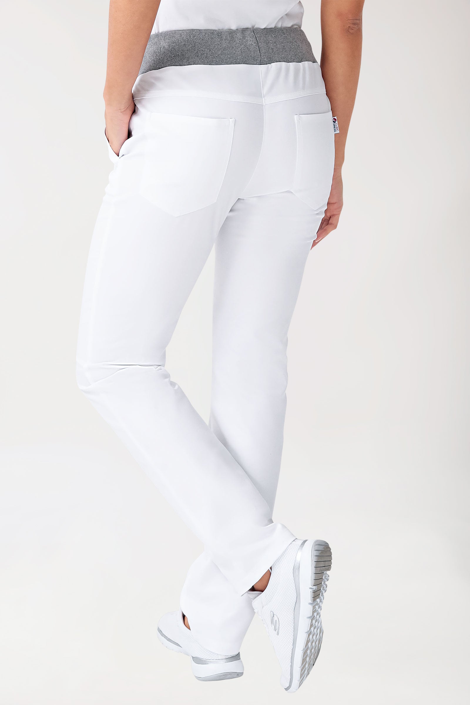 Stretchbroek dames - gebreide tailleband wit/grijs melange