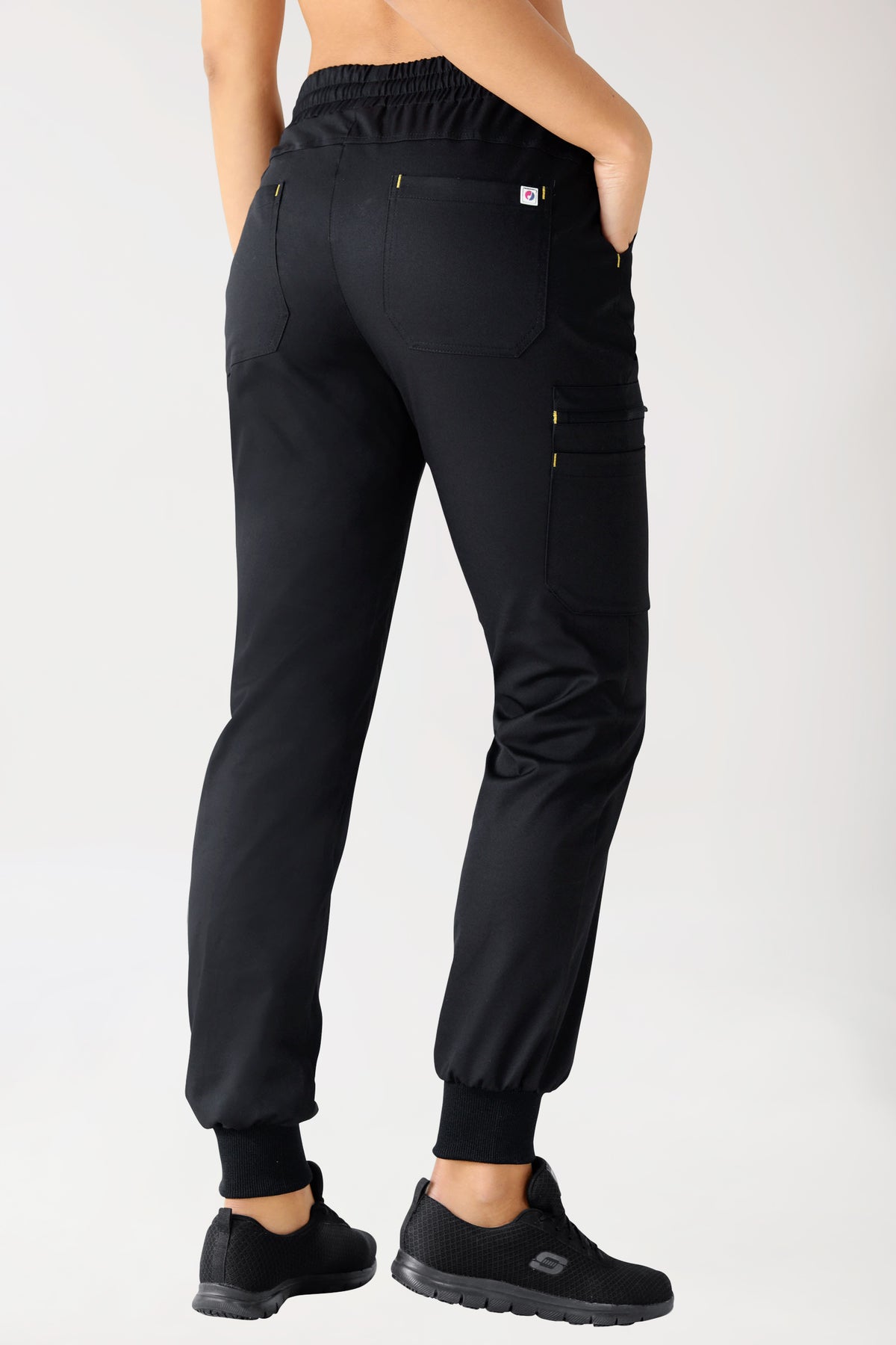 CLINIC STRETCH broek dames - gebreide tailleboord zwart/geel