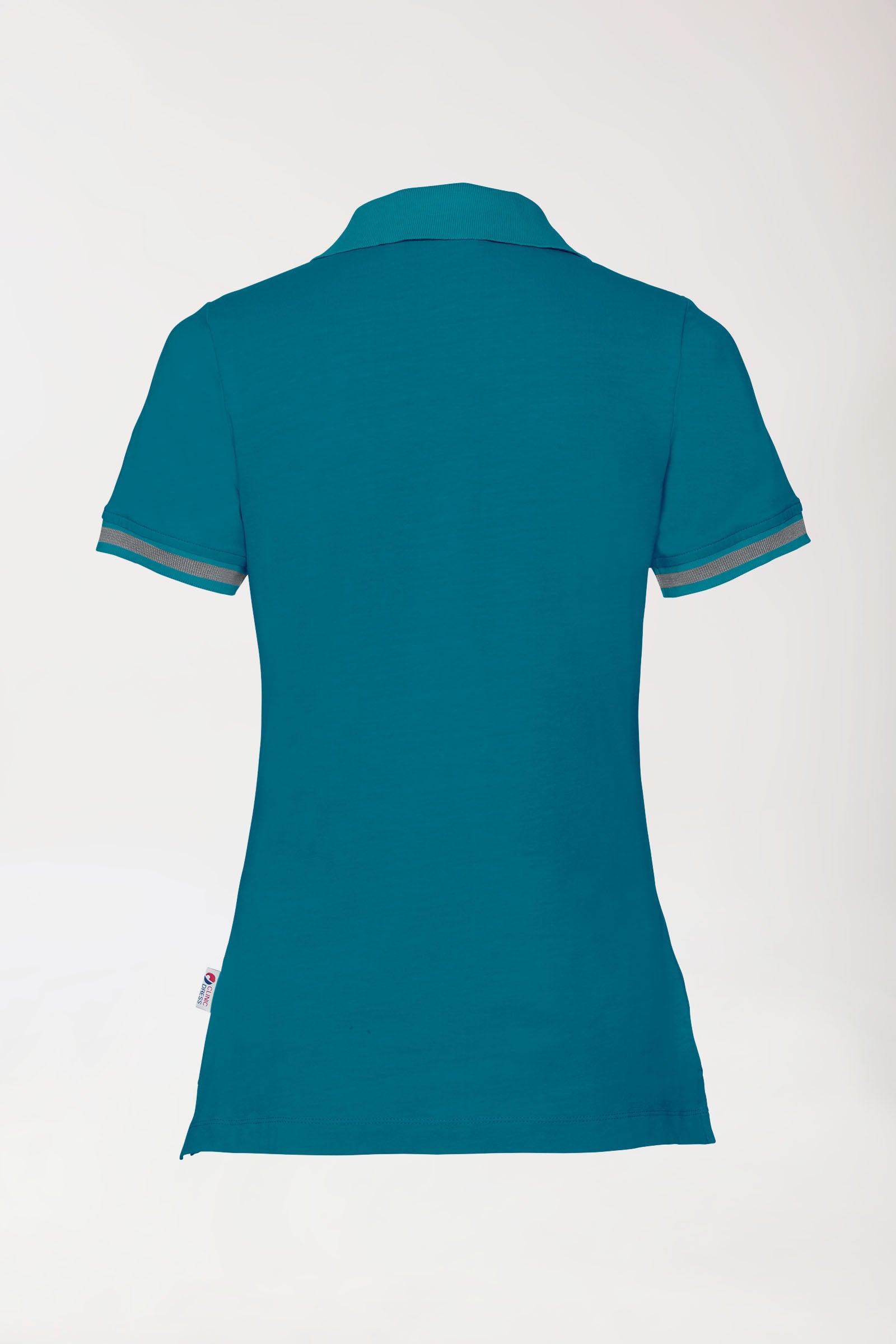 Stretch shirt dames - polokraag petrol/donkergrijs melange, Achterzijde view 
