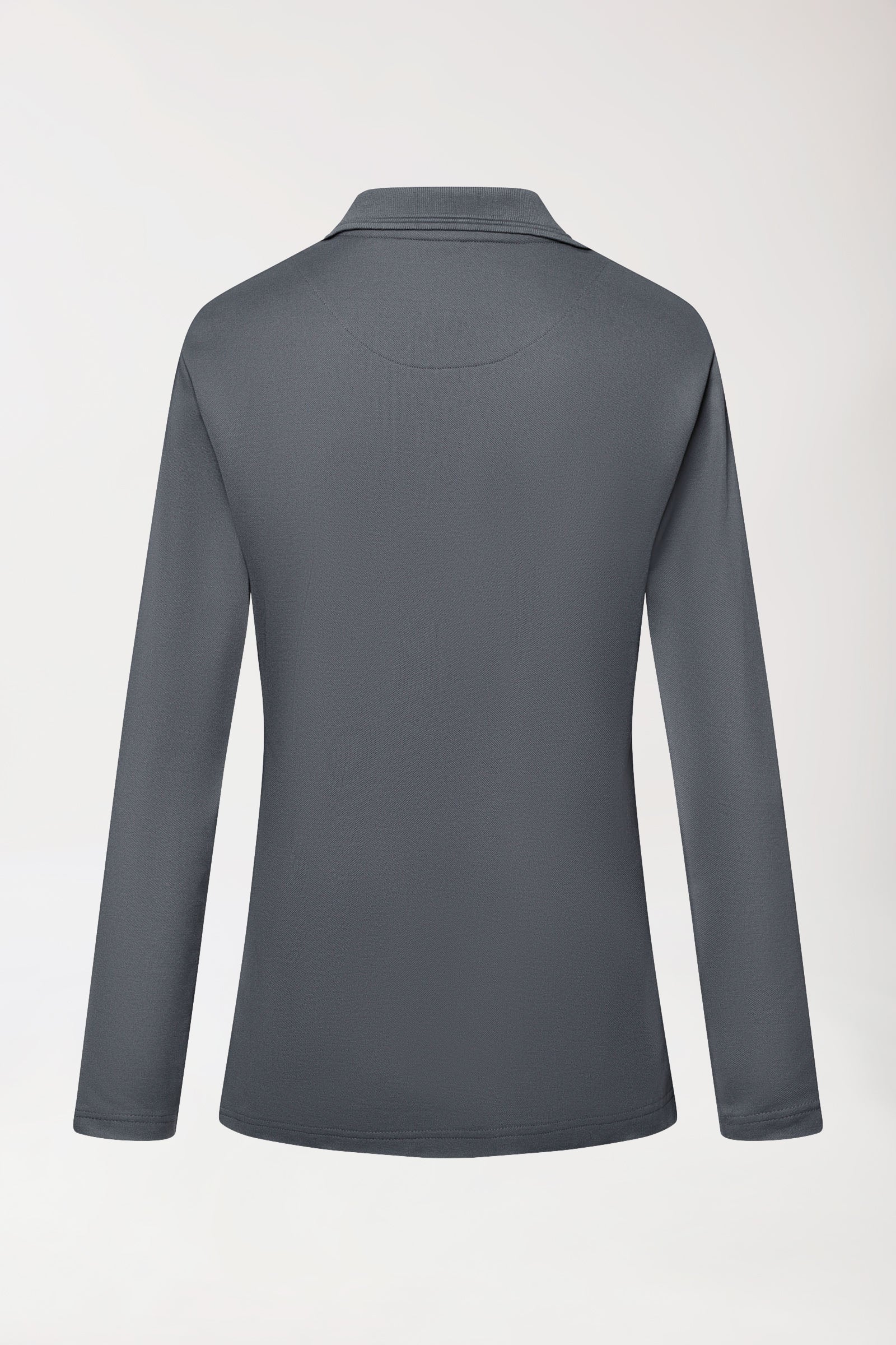 COMFY FLEX stretch longsleeve dames double face piqué - polokraag steengrijs, Achterzijde view 