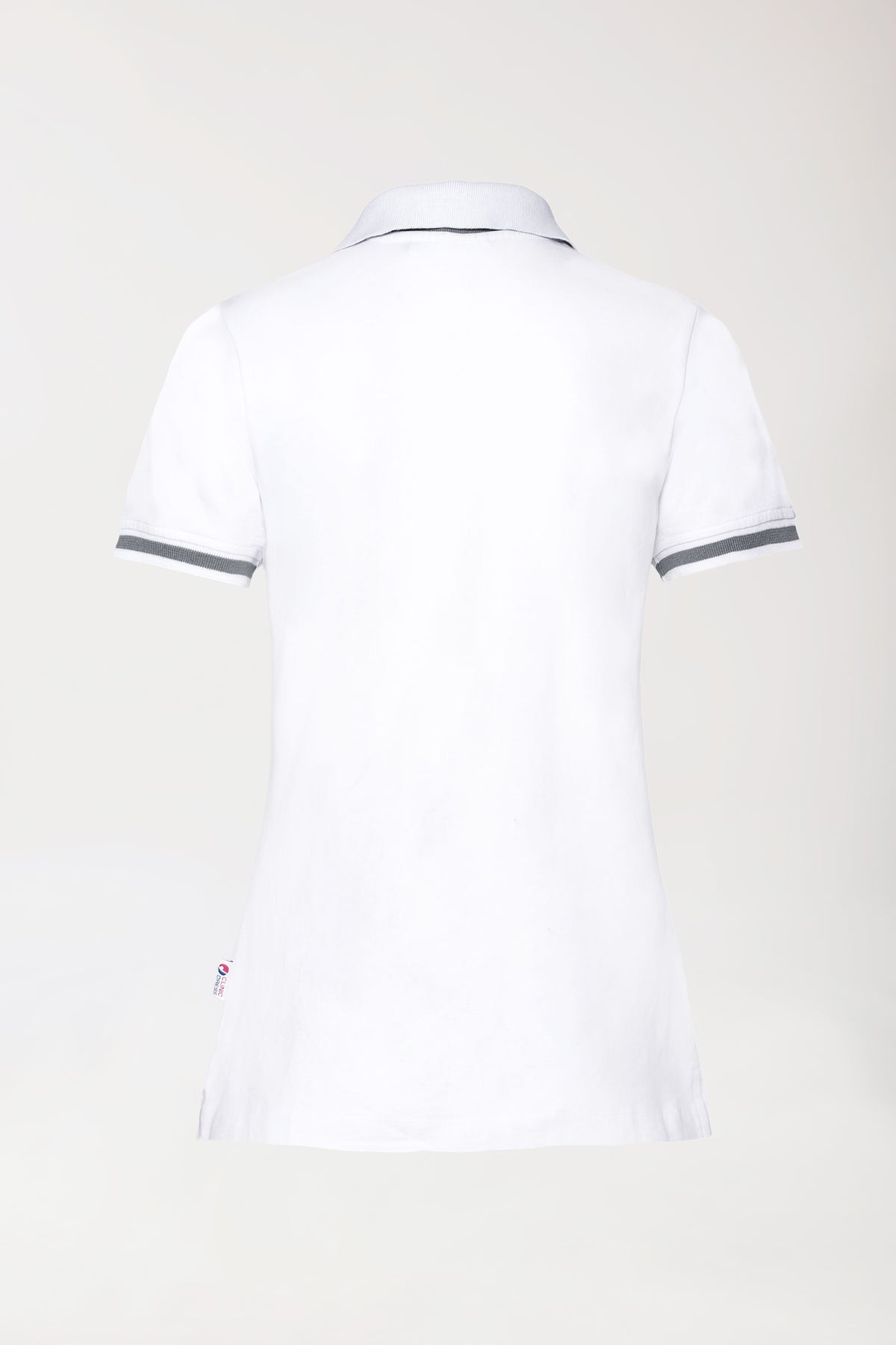 Stretch shirt dames - polokraag wit/donkergrijs melange, Achterzijde view 