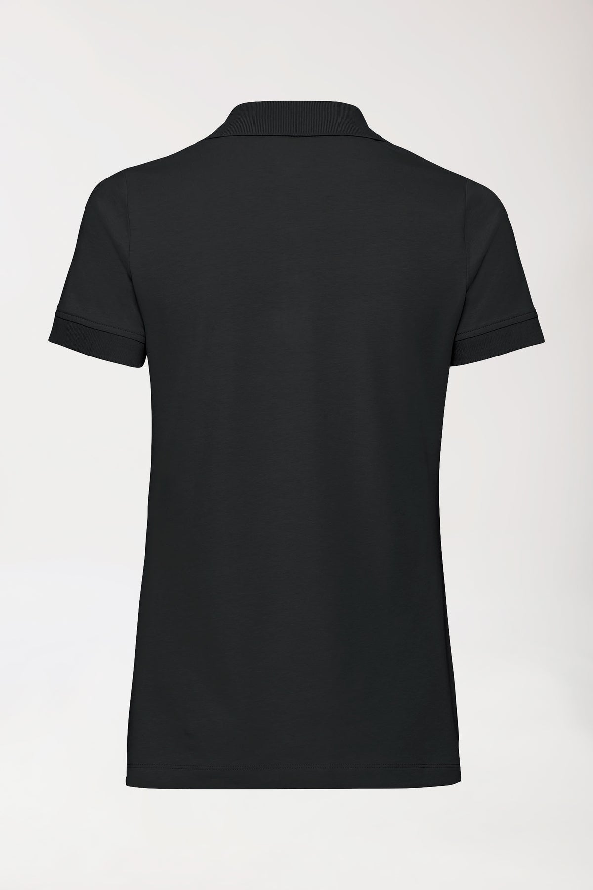 Stretch shirt dames - polokraag-knoopsluiting zwart, Achterzijde view 