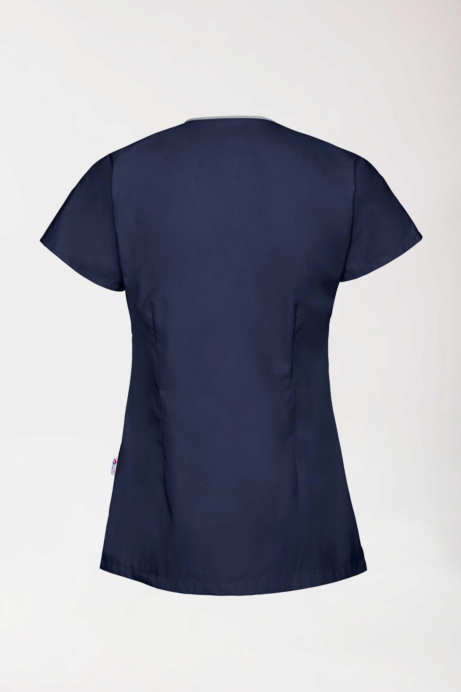 Beauty tuniek dames - asymmetrische knoopsluiting navy/grijs, Achterzijde view 