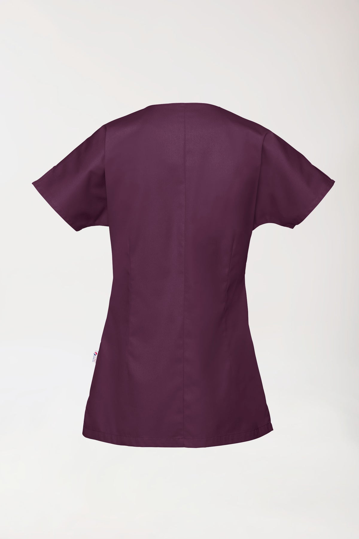 Beauty tuniek dames - asymmetrische knoopsluiting pruimen, Achterzijde view 