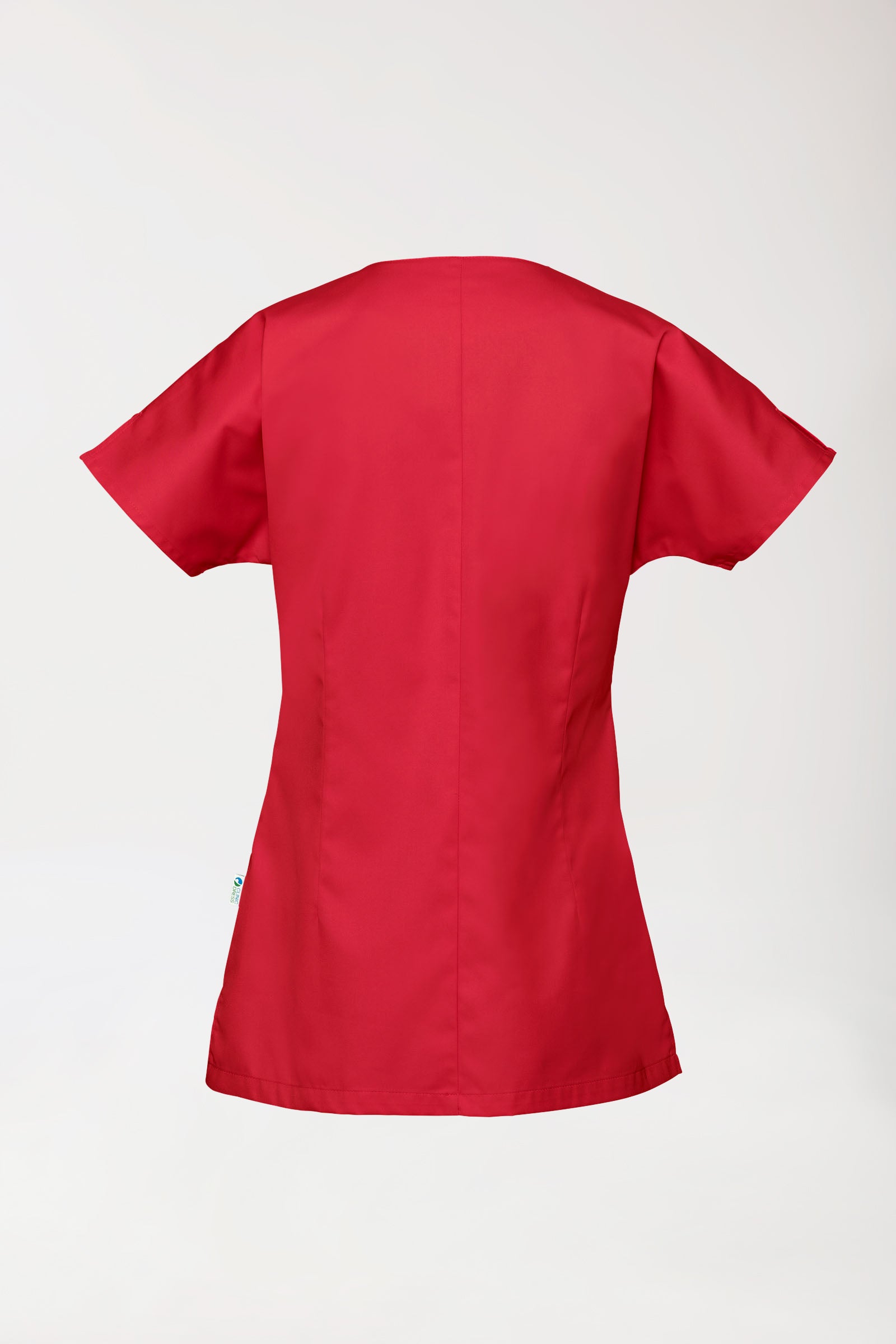 Beauty tuniek dames - asymmetrische knoopsluiting rood, Achterzijde view 