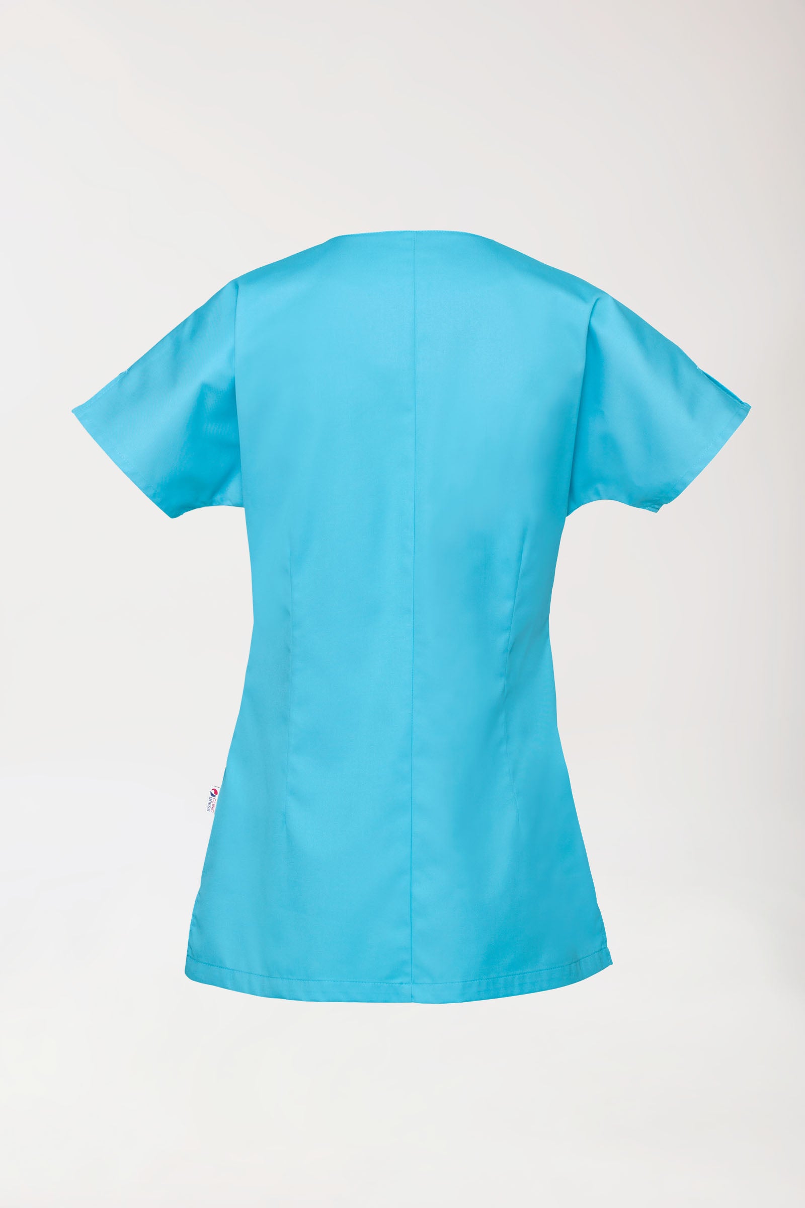 Beauty tuniek dames - asymmetrische knoopsluiting turquoise, Achterzijde view 