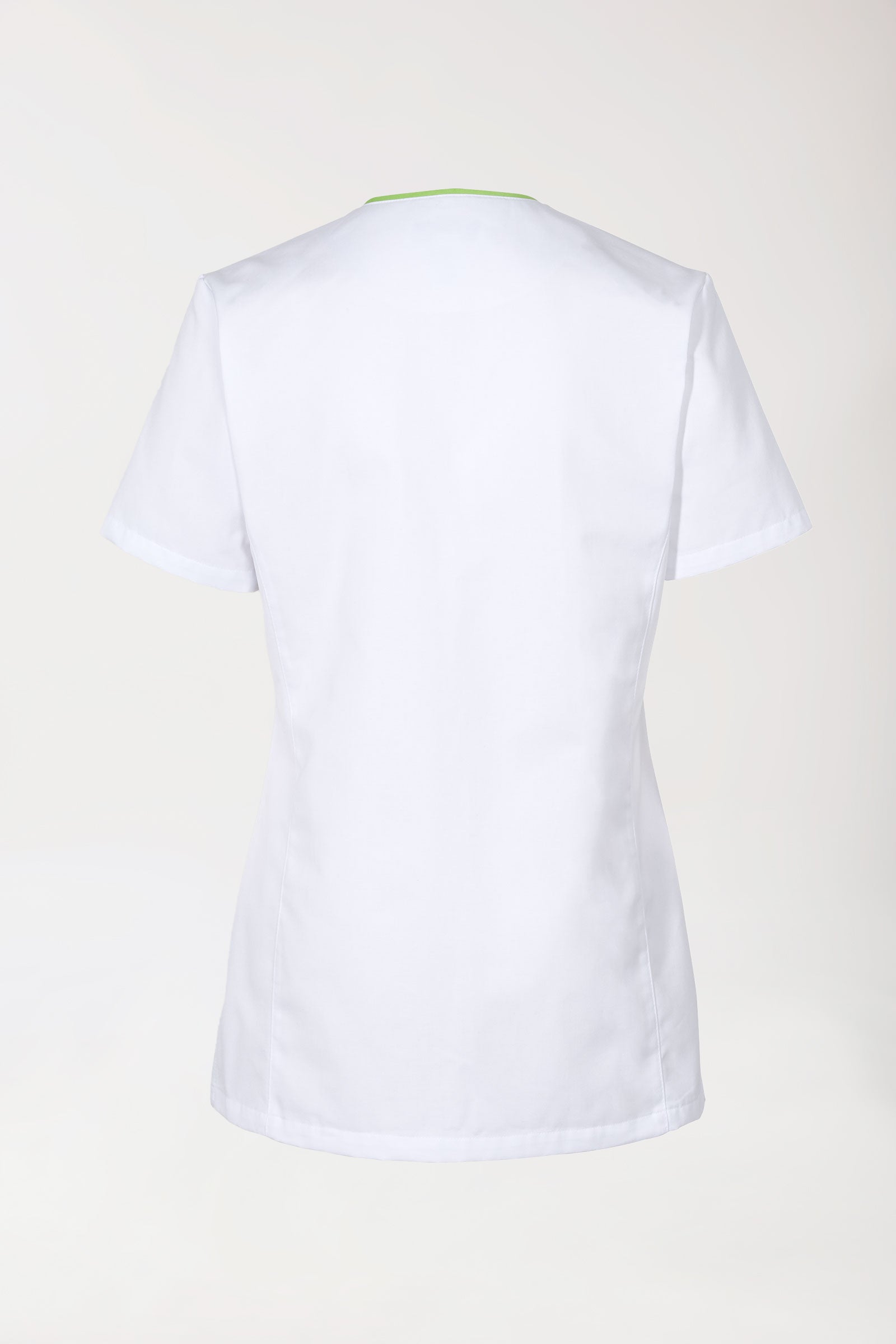 Beauty tuniek dames - met knoopsluiting wit/appelgroen, Achterzijde view 
