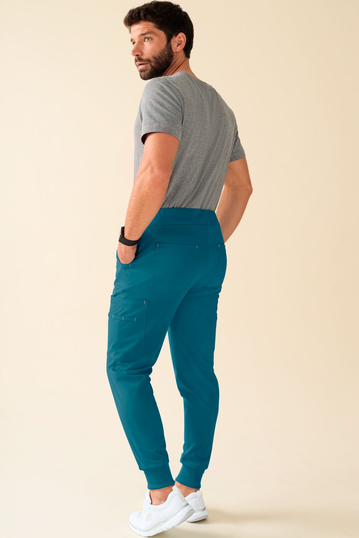KAERE broek heren - zoom met elastische boord korte maat met beenzak petrol, Achterzijde view 