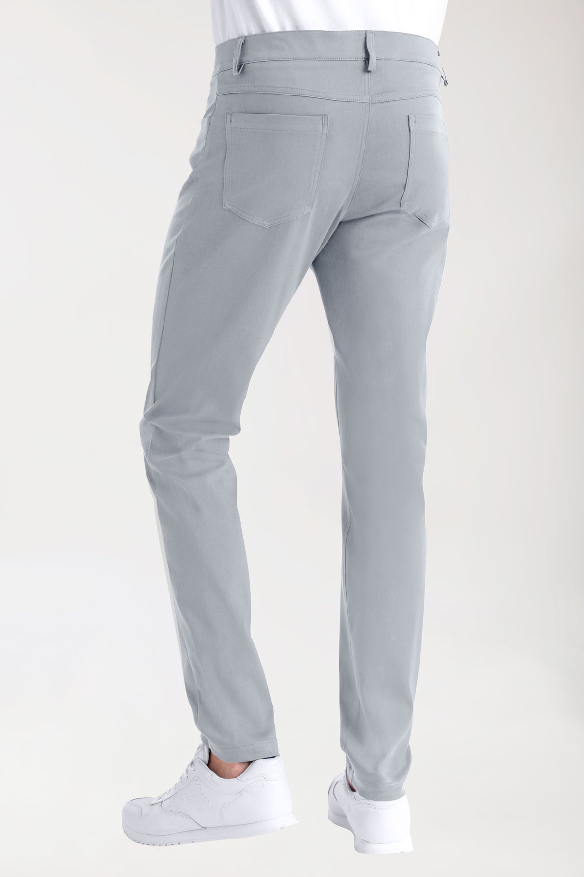 5-pocket broek heren stretch - smalle pijp grijs, Achterzijde view 